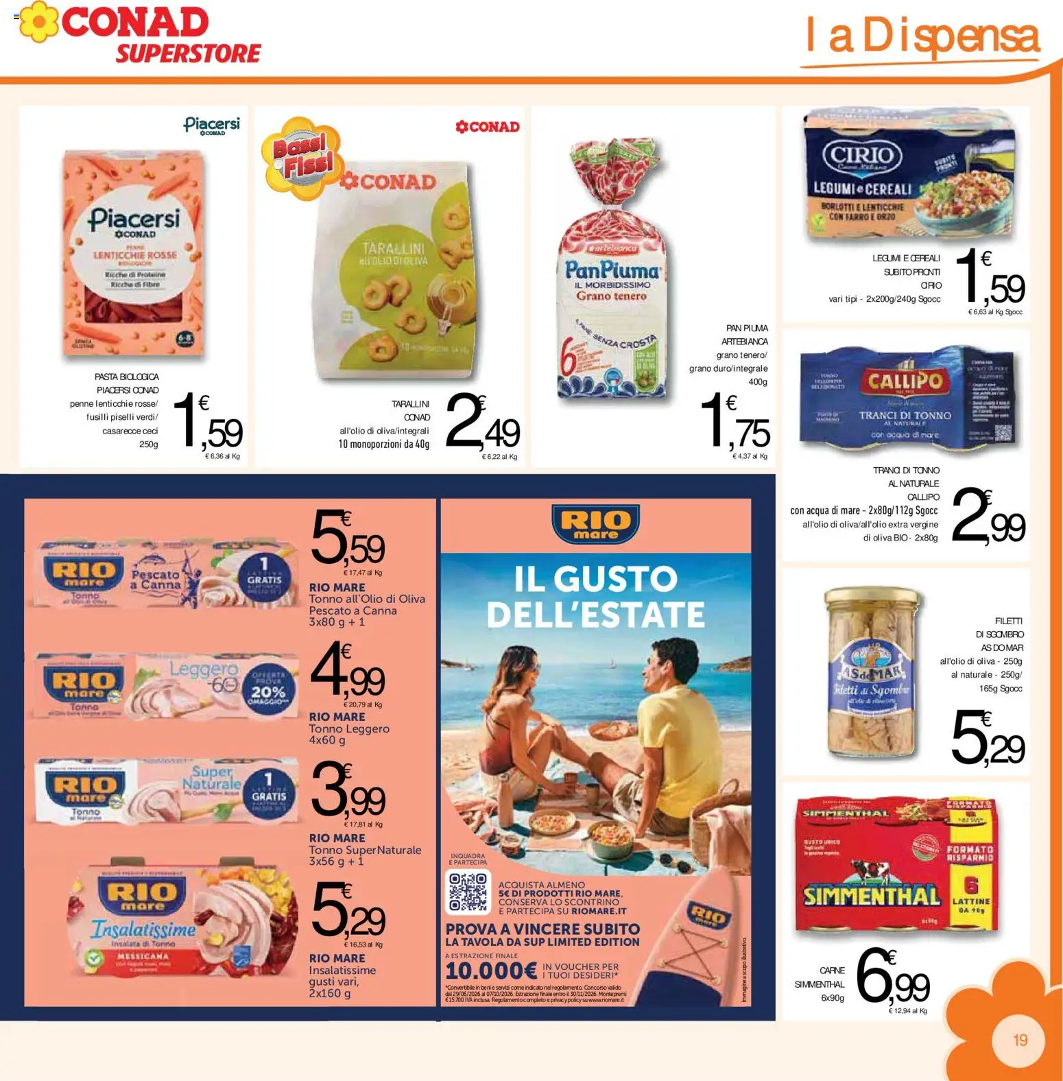 Volantino Conad del 15/07/2026 | Pagina: 19 | Prodotti: Cereali, Taralli, Sgombro, Farro