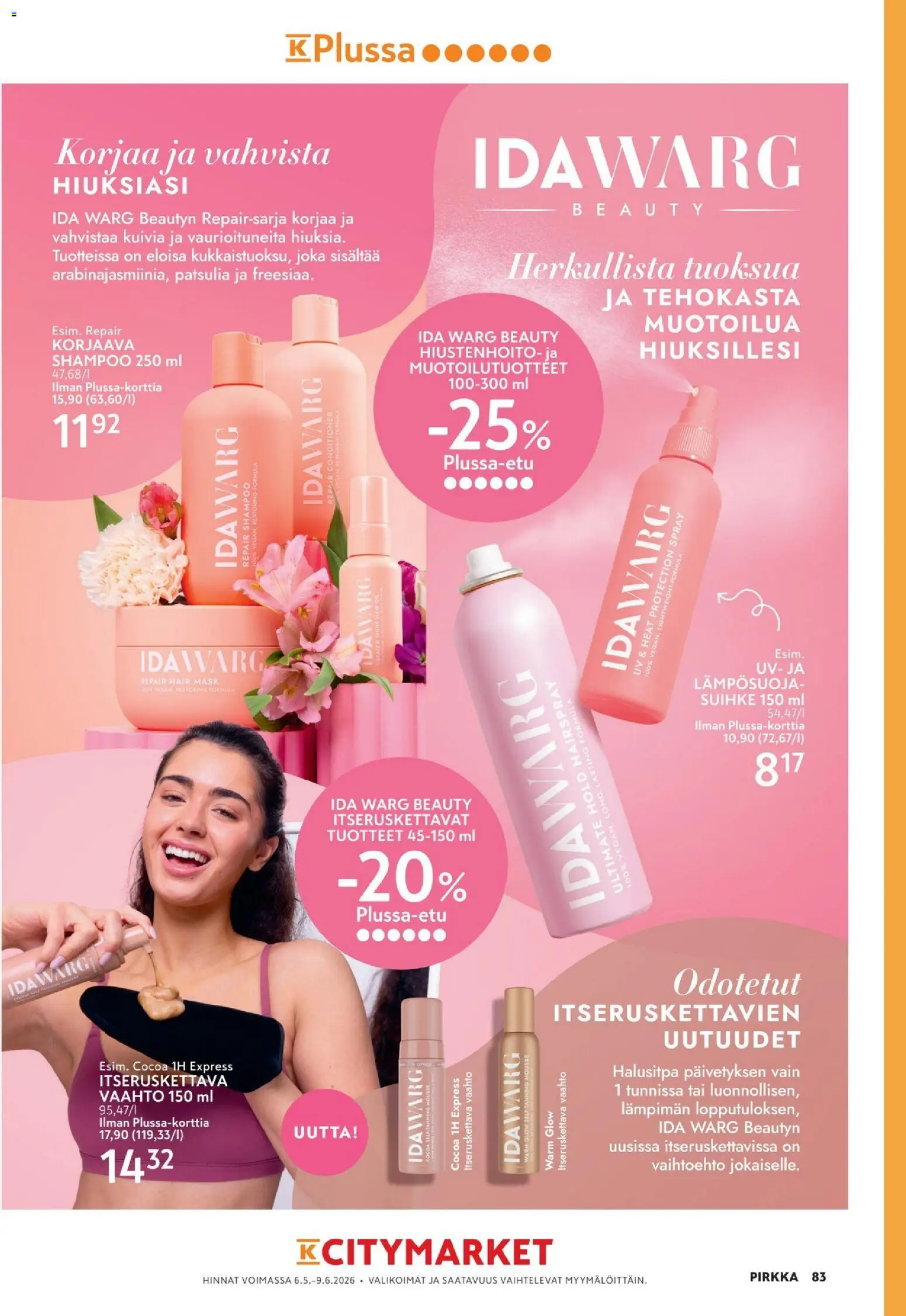 K-Citymarket tarjoukset - Pirkka – voimassa 06.05.2026 alkaen | Sivu: 83 | Tuotteet: Itseruskettava, Shampoo, Mousse