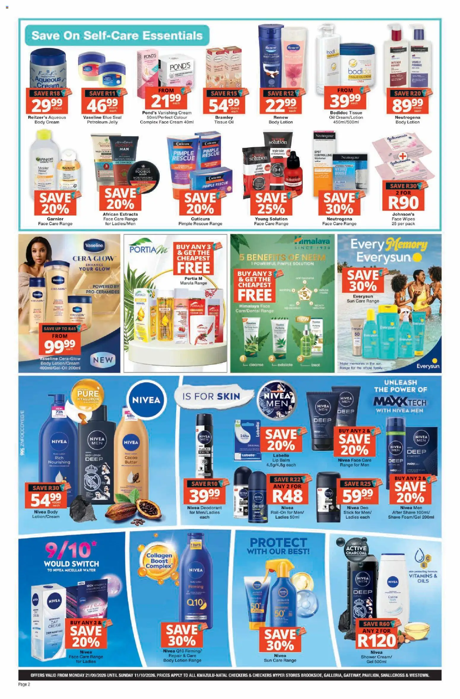 New Checkers catalogue – valid from 21/09/2026 | Page: 2 | Products: Cocoa, Deodorant, Water, Petroleum jelly