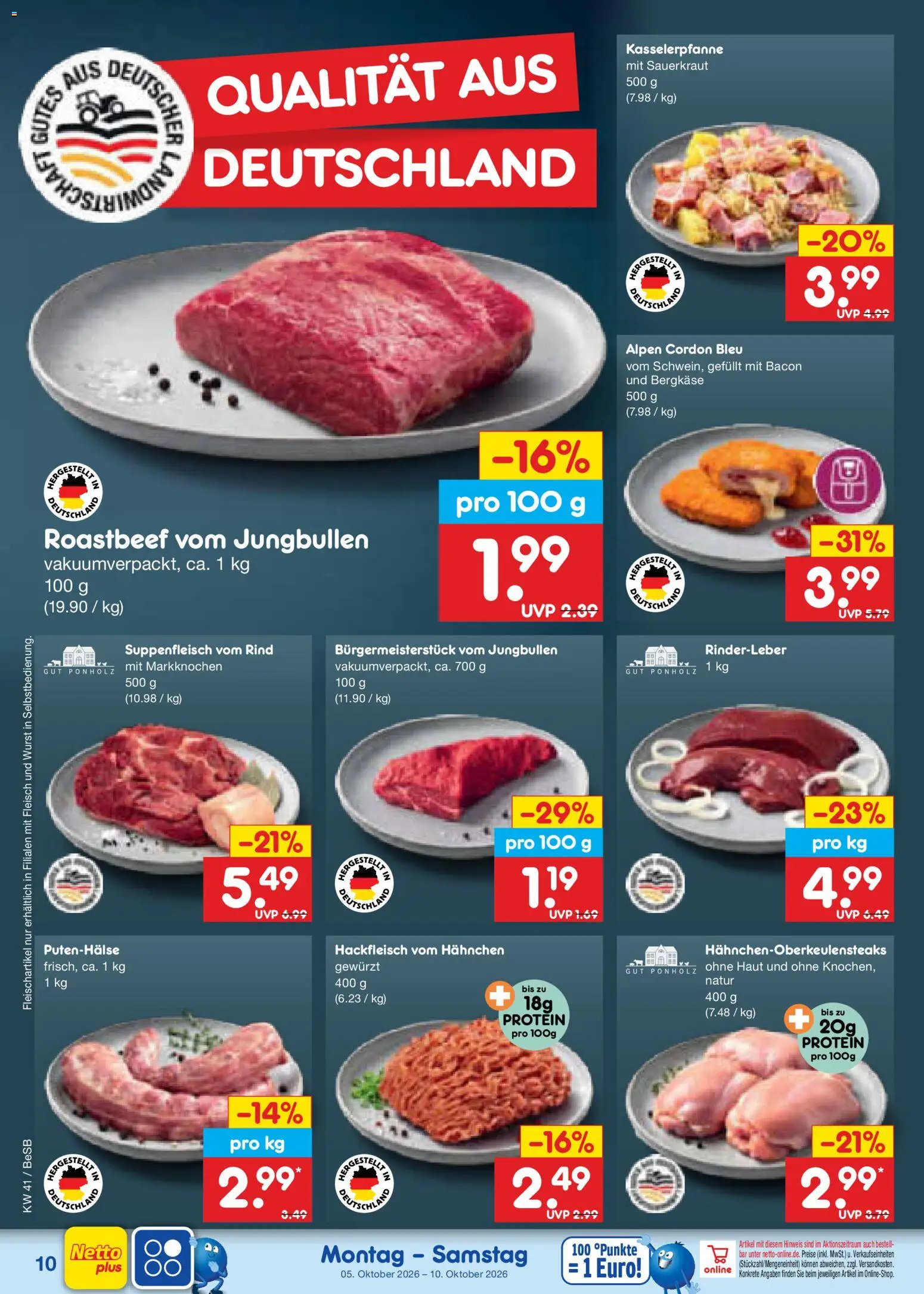 Netto Marken-Discount Prospekt – gültig ab 05.10.2026 | Seite: 10 | Produkte: Hahnchen, Roastbeef, Suppenfleisch, Fleisch