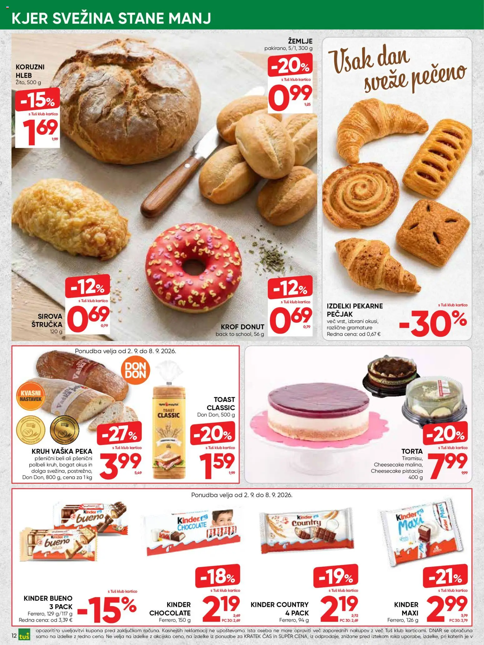 Novi Tuš katalog ponudbe – veljaven od 02.09.2026 | Stran: 12 | Izdelki: Štručka, Torta, Krof, Kruh