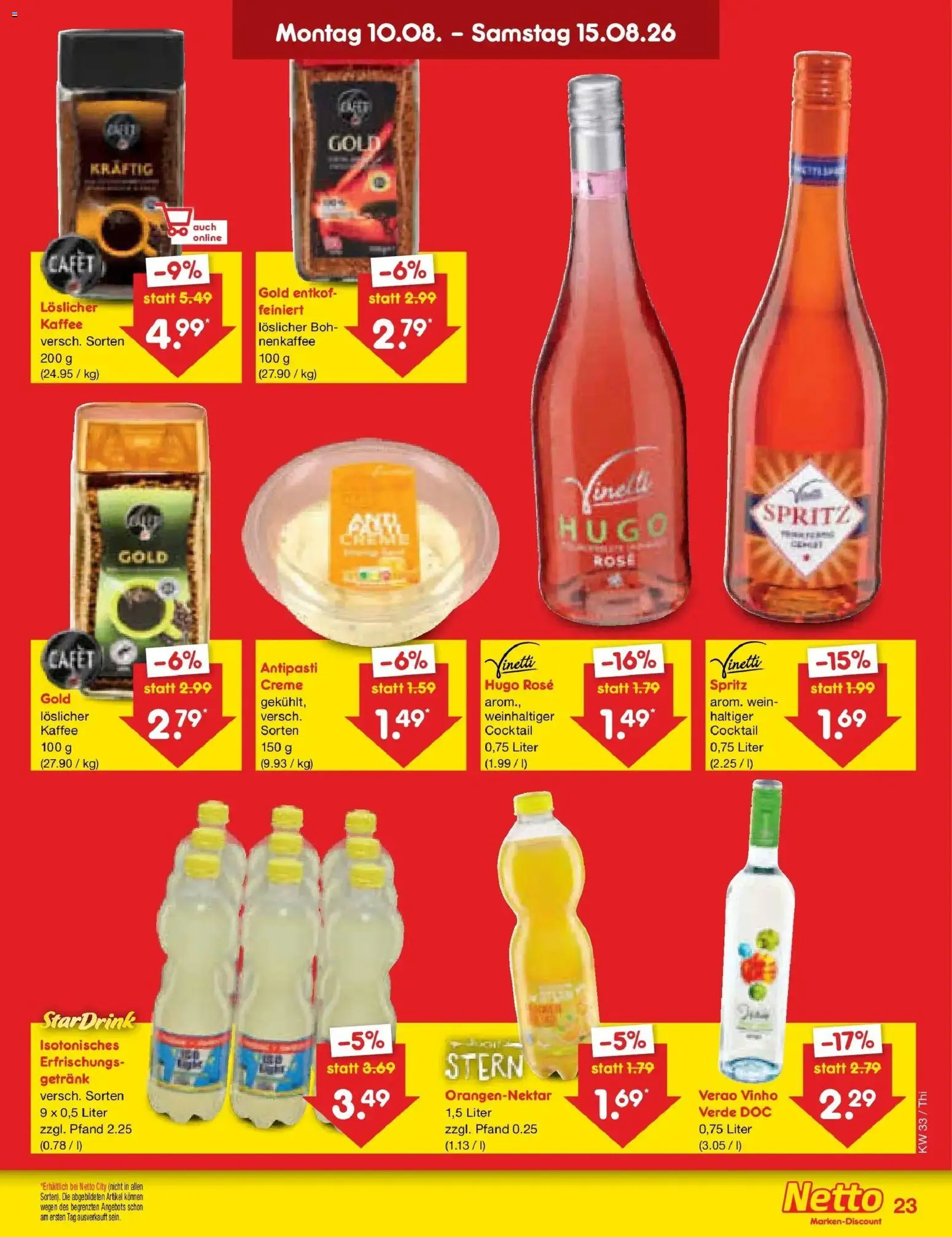 Netto Marken-Discount Prospekt Pirna (ab 10.08.2026) » Angebote | Seite: 33 | Produkte: Kaffee, Creme, Wein, Hugo