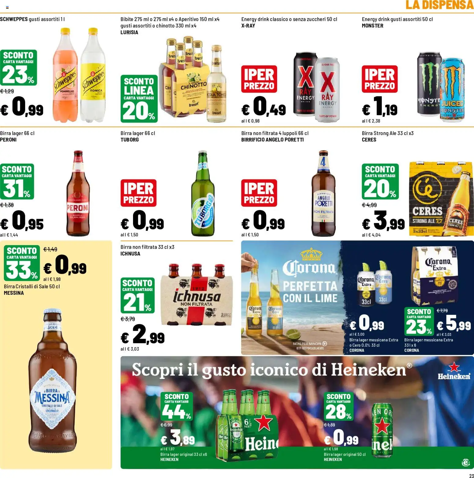 Volantino Iper del 12/10/2026 | Pagina: 23 | Prodotti: Birra, Chinotto, Pompelmo, Bibite