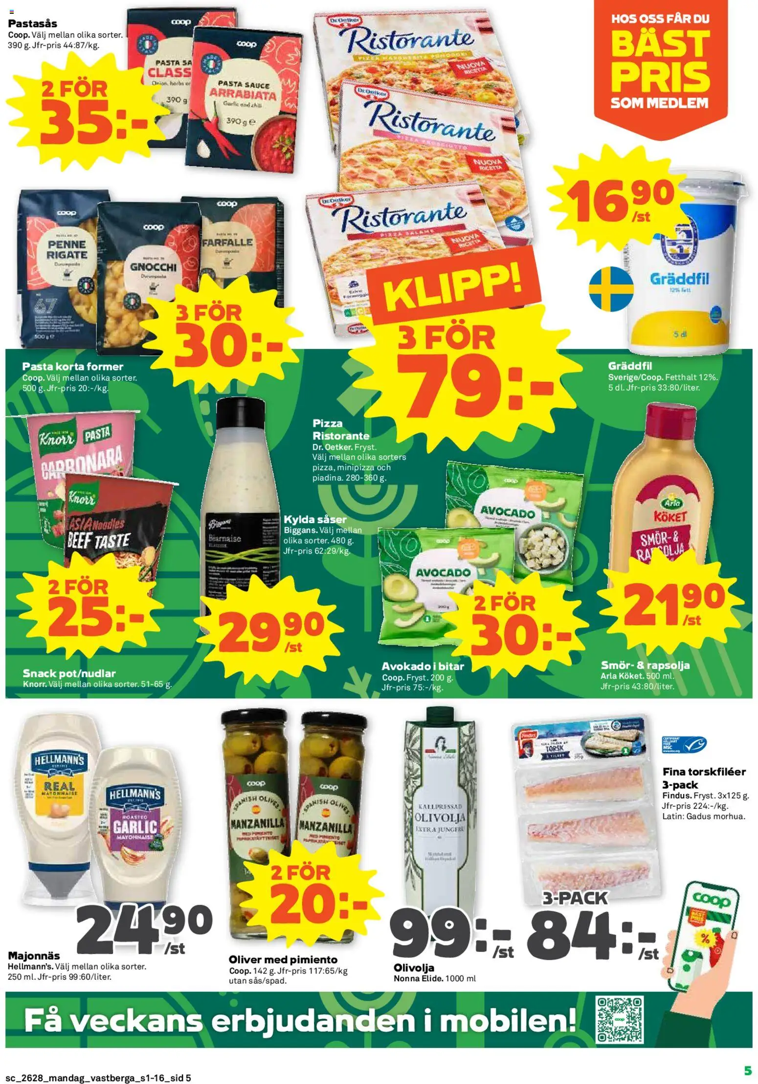 Stora Coop reklamblad aktuell från 06/07/2026 | Sida: 5 | Produkter: Olivolja, Smör, Gräddfil, Pasta