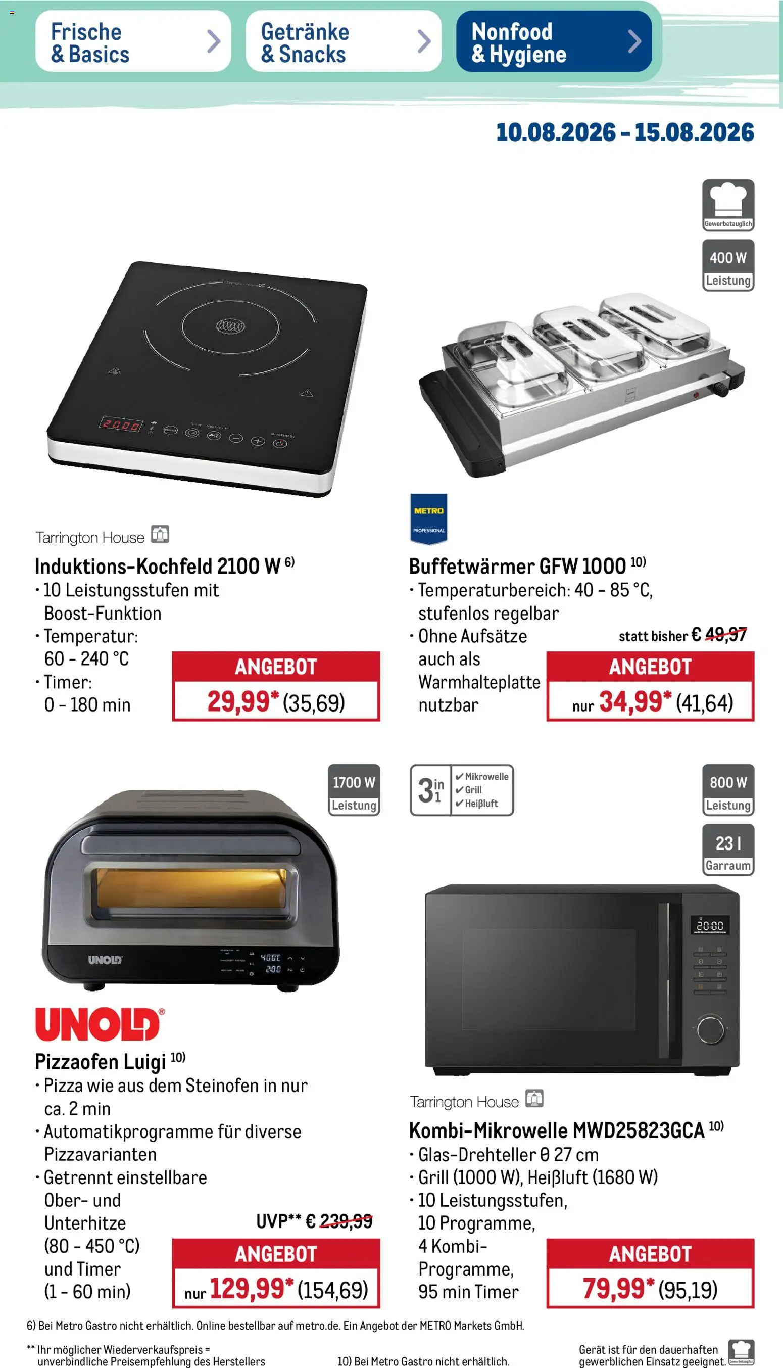Metro NonFood-Angebote – gültig ab 10.08.2026 | Seite: 5 | Produkte: Mikrowelle, Grill, Pizza
