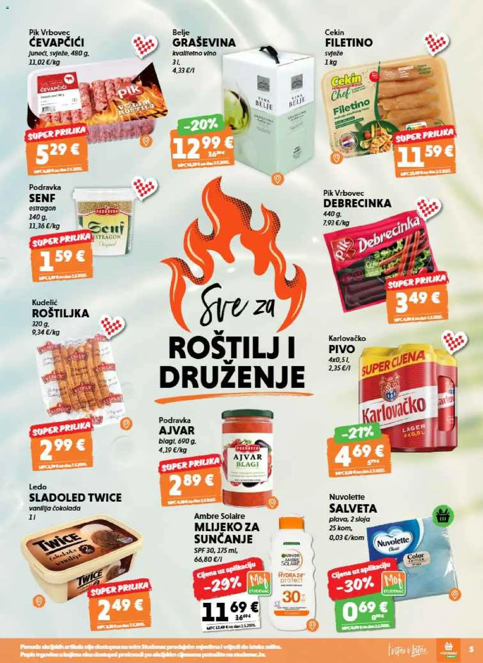 Studenac katalog | vrijedi od 12.08.2026 | Stranica: 5 | Proizvodi: Mlijeko, Pivo, Ćevapčići, Lager