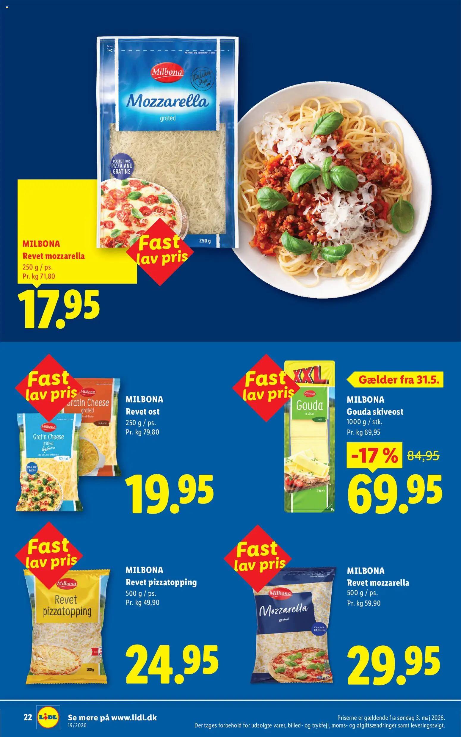 Lidl tilbudsavis – gyldig fra 03/05/2026 | Side: 22 | Produkter: Ost, Pizza, Skiveost, Mozzarella