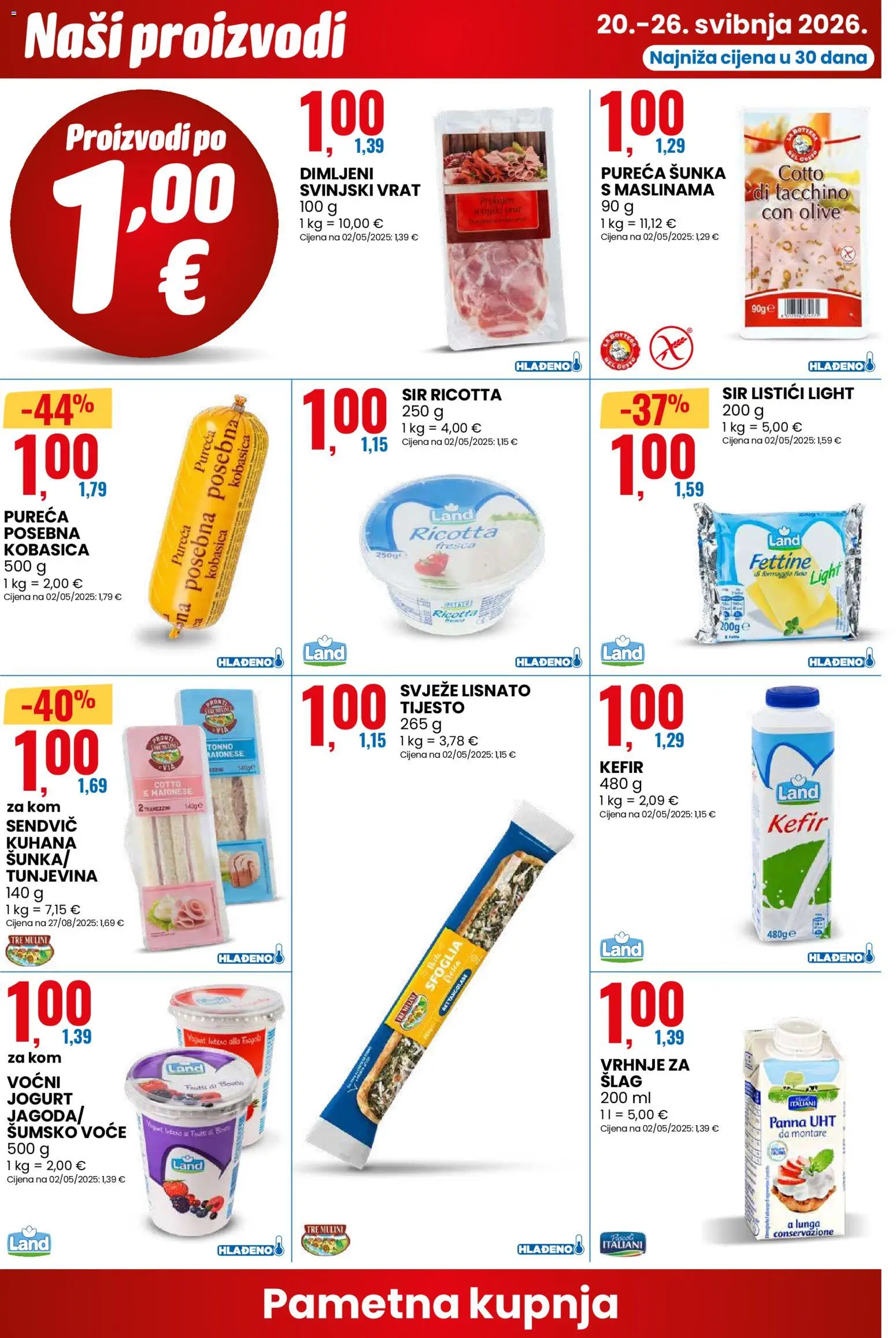 Eurospin katalog | vrijedi od 20.05.2026 | Stranica: 2 | Proizvodi: Sir, Jogurt, Lisnato tijesto, Kobasica