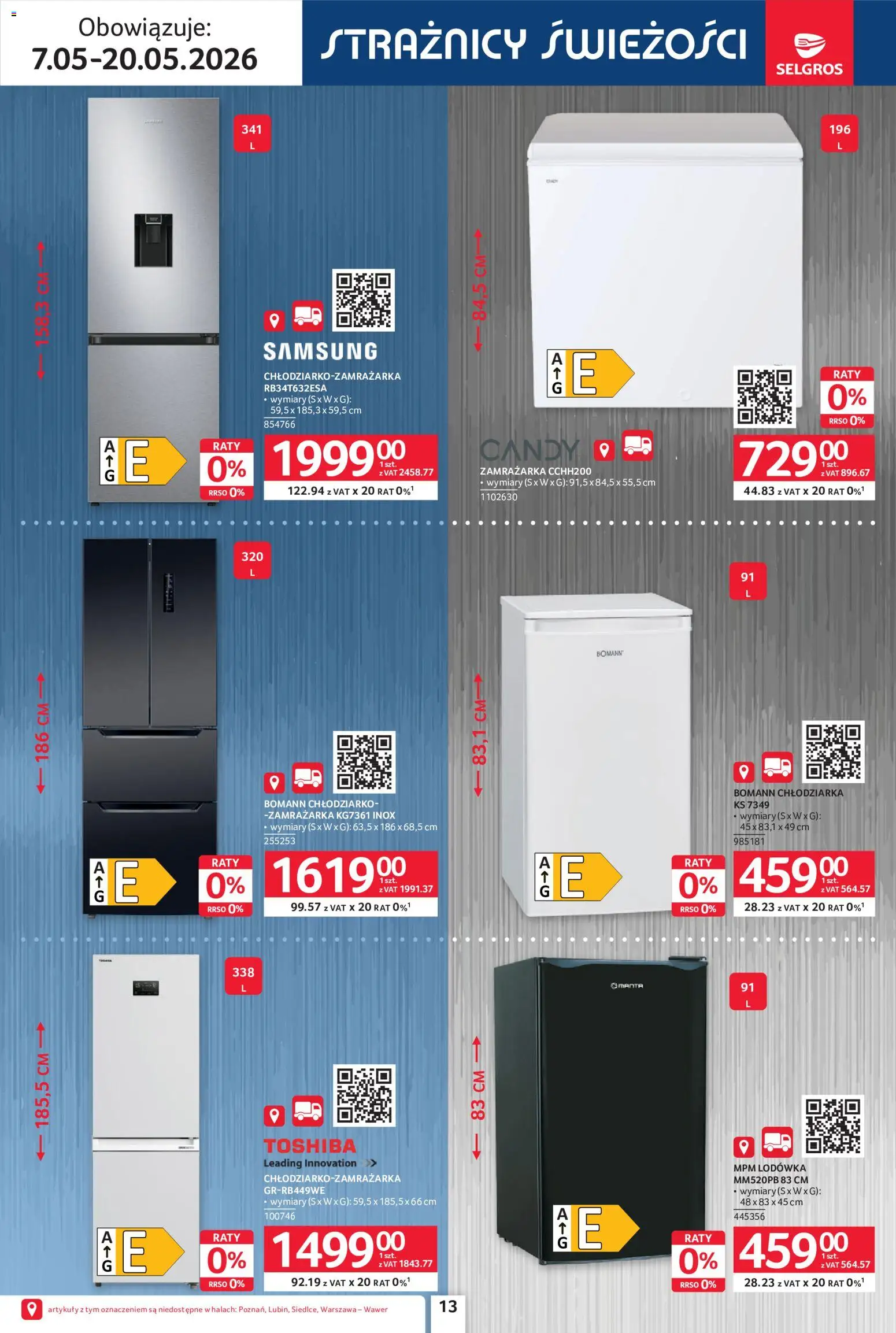 Selgros cash&carry gazetka - Elektro AGD od 07.05.2026 | Strona: 13 | Produkty: Lodówka, Zamrażarka