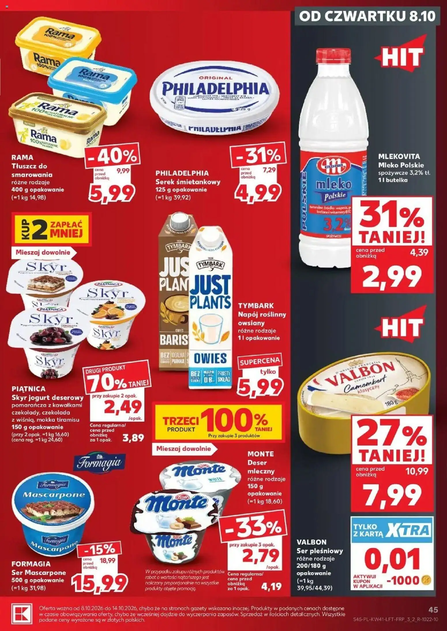 Kaufland aktualna gazetka od 08.10.2026 - od jutra PDF | Strona: 45 | Produkty: Deser, Napój roślinny, Ser mascarpone, Mleko 1