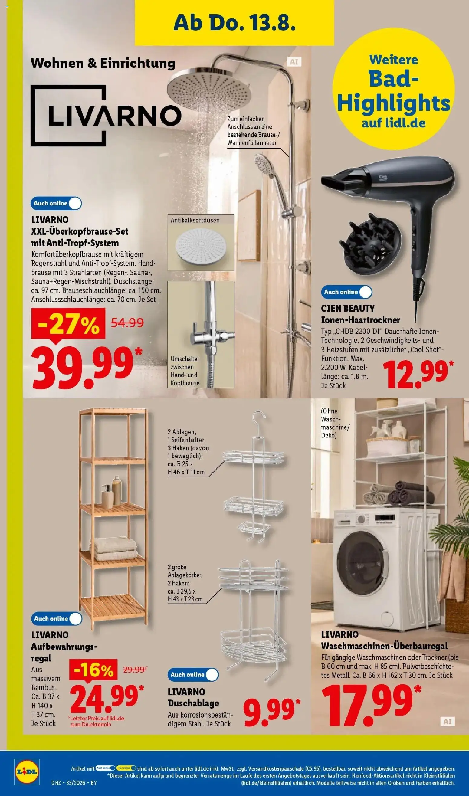 Lidl Prospekt Hof-innenstadt – gültig ab 10.08.2026 | Seite: 52 | Produkte: Kabel, Trockner, Regal, Bad