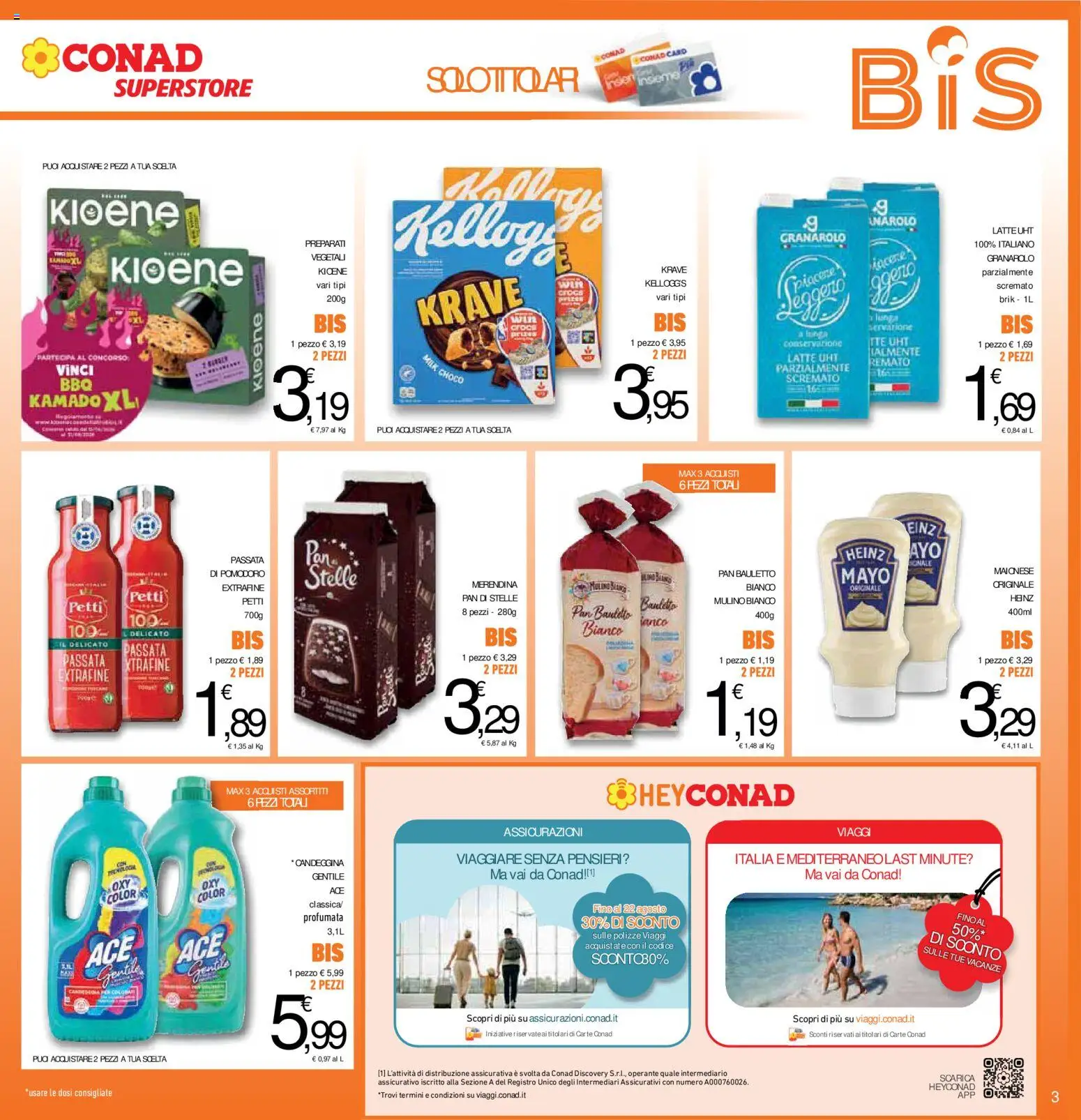 Volantino Conad del 15/07/2026 | Pagina: 3 | Prodotti: Candeggina, Pomodoro, Latte, Passata di pomodoro