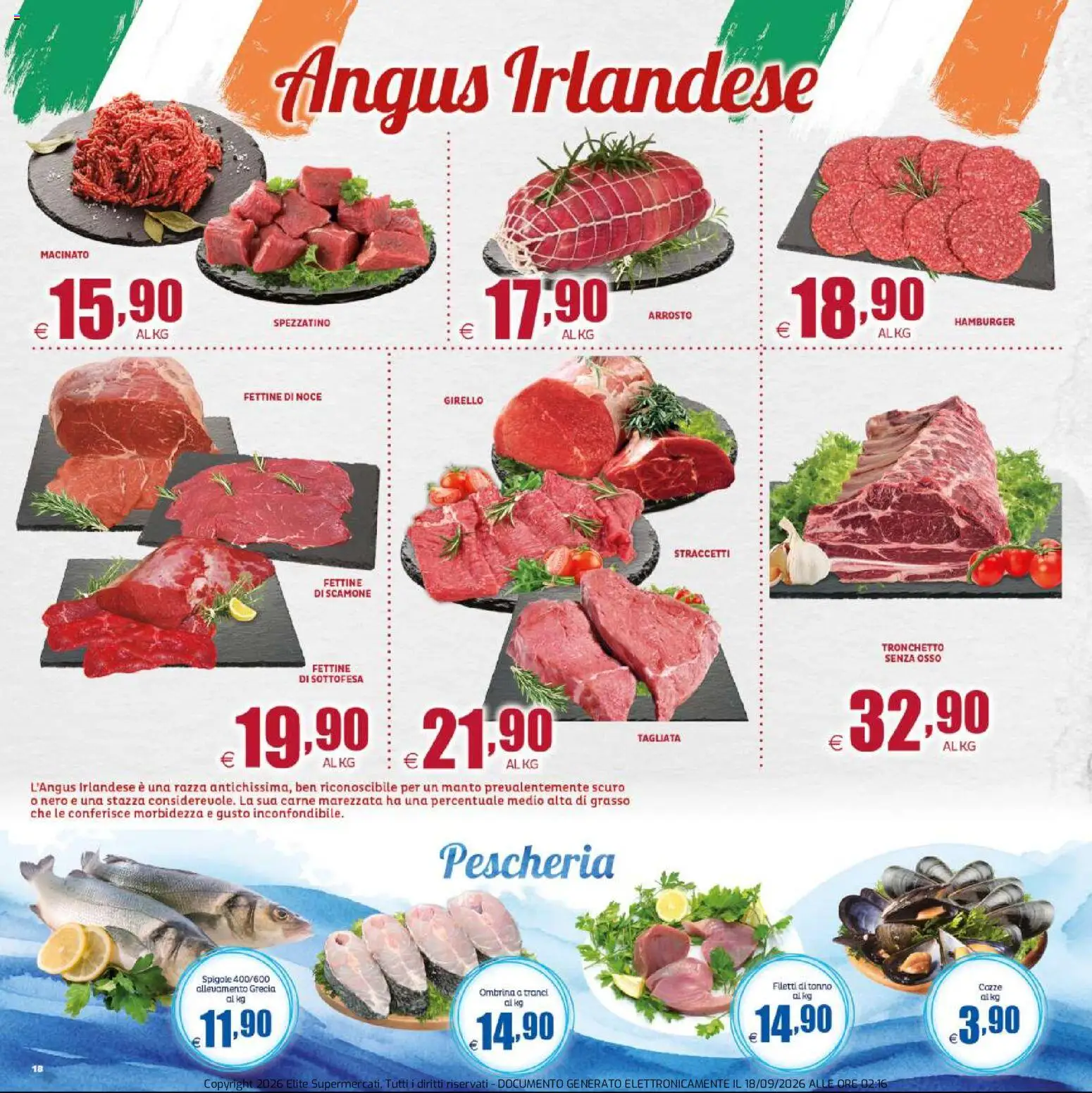 Volantino Elite Supermercati del 18/09/2026 | Pagina: 18 | Prodotti: Cozze, Girello, Hamburger, Macinato