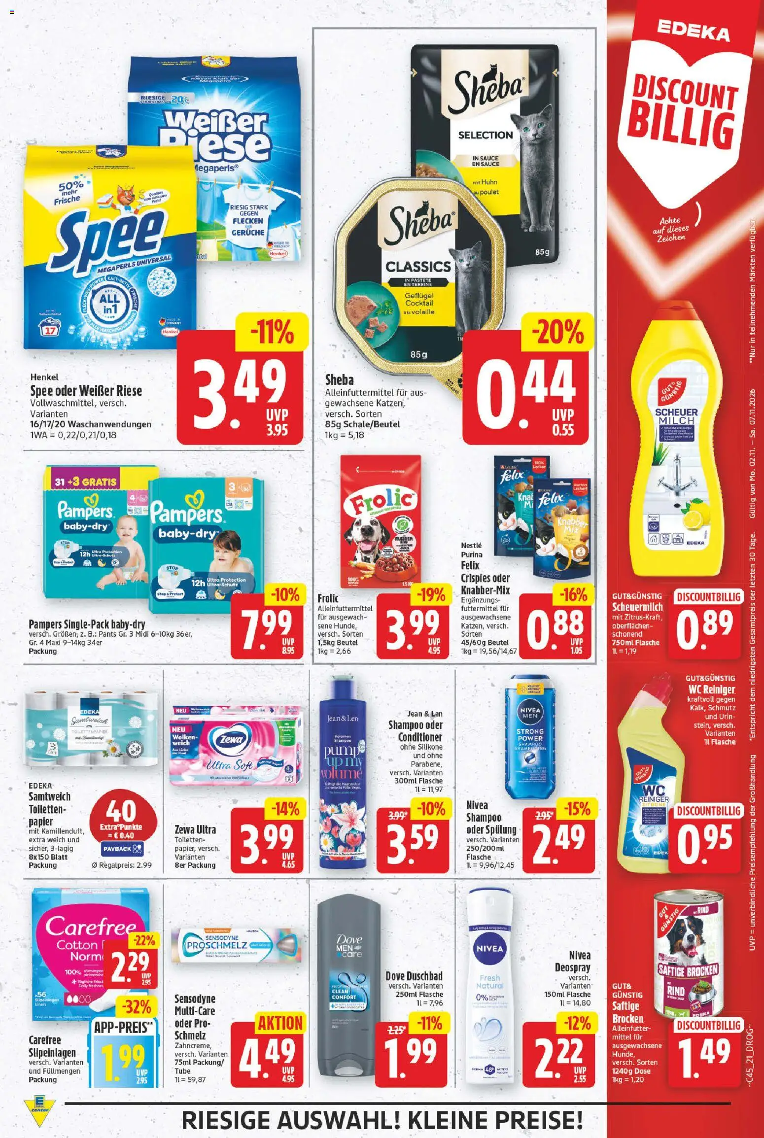 E center Prospekt – gültig ab 02.11.2026 | Seite: 21 | Produkte: Sheba, Pampers, Zewa, Spee