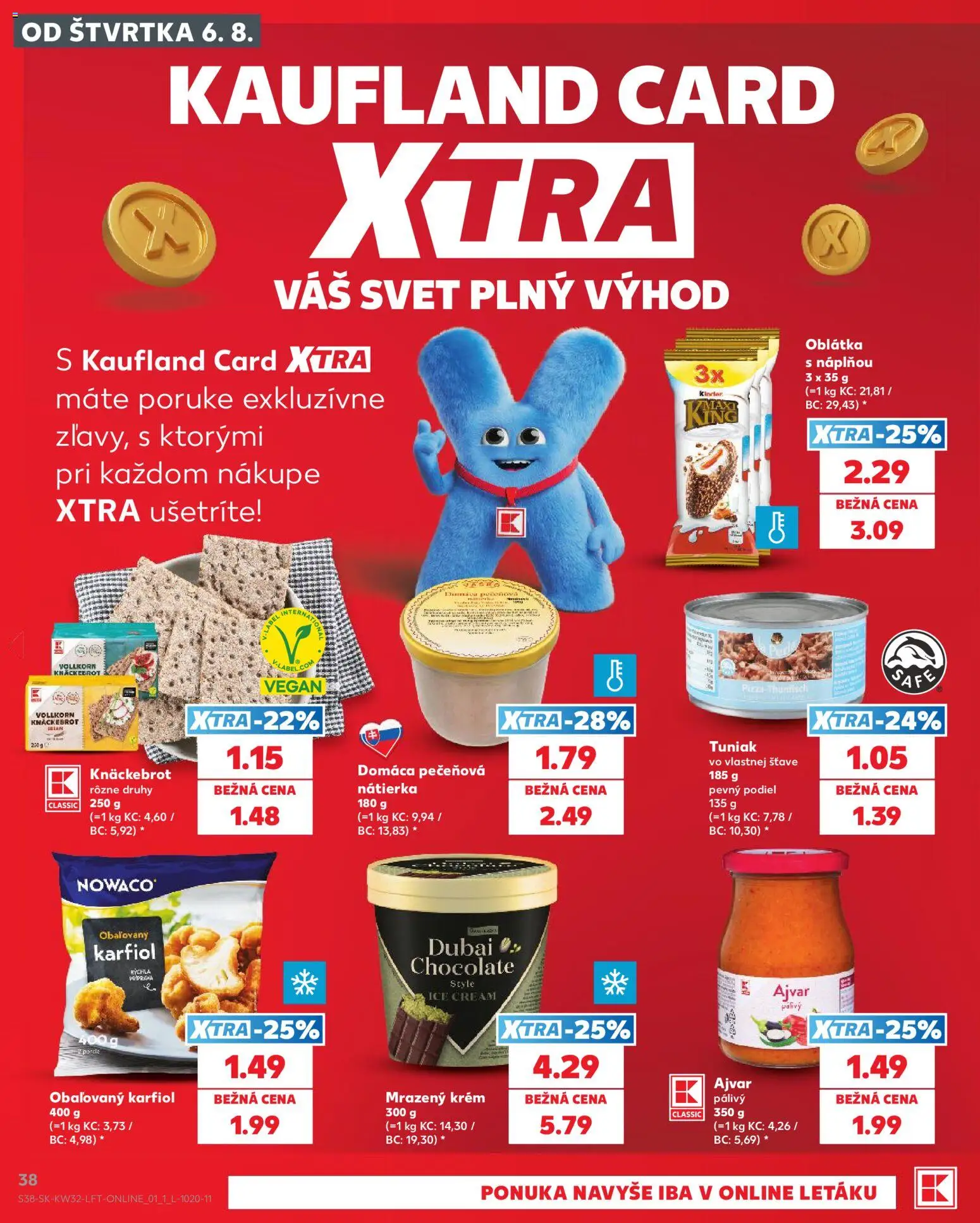 Nové Kaufland akcie – leták je platný od 06.08.2026 | Strana: 38 | Produkty: Tuniak, Pizza, Karfiol, Krém