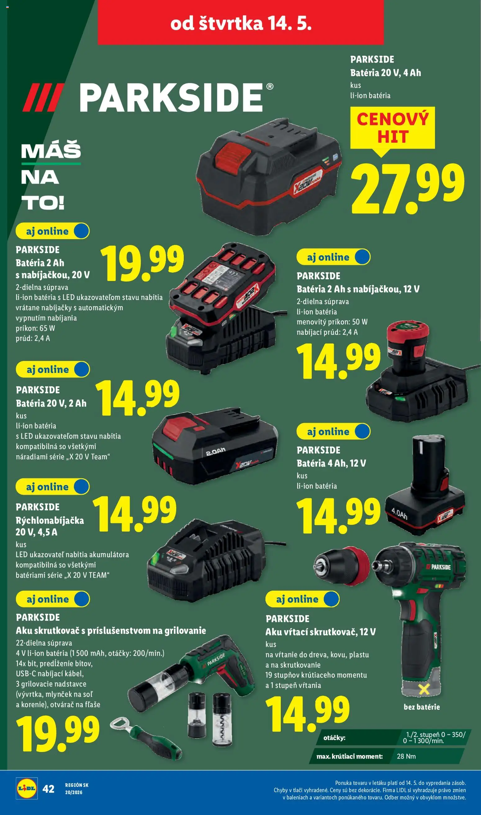 Nové Lidl akcie – leták je platný od 11.05.2026 | Strana: 70 | Produkty: Aku skrutkovač, Skrutkovač, Aku, Parkside