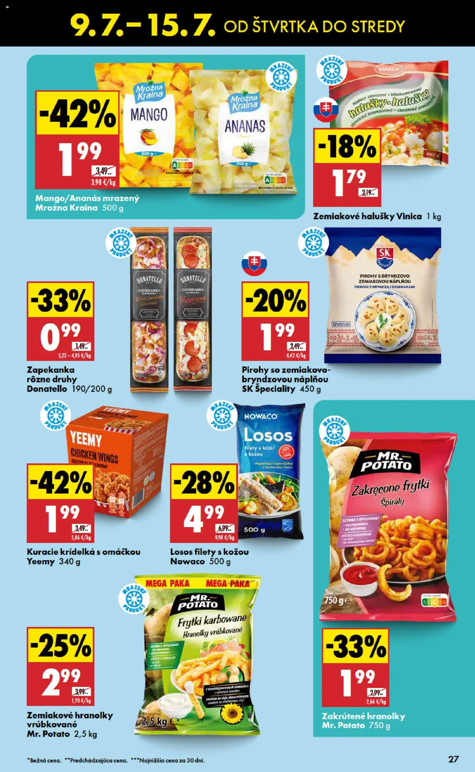 Nové Biedronka akcie – leták je platný od 09.07.2026 | Strana: 27 | Produkty: Pirohy, Losos, Ananás, Mango