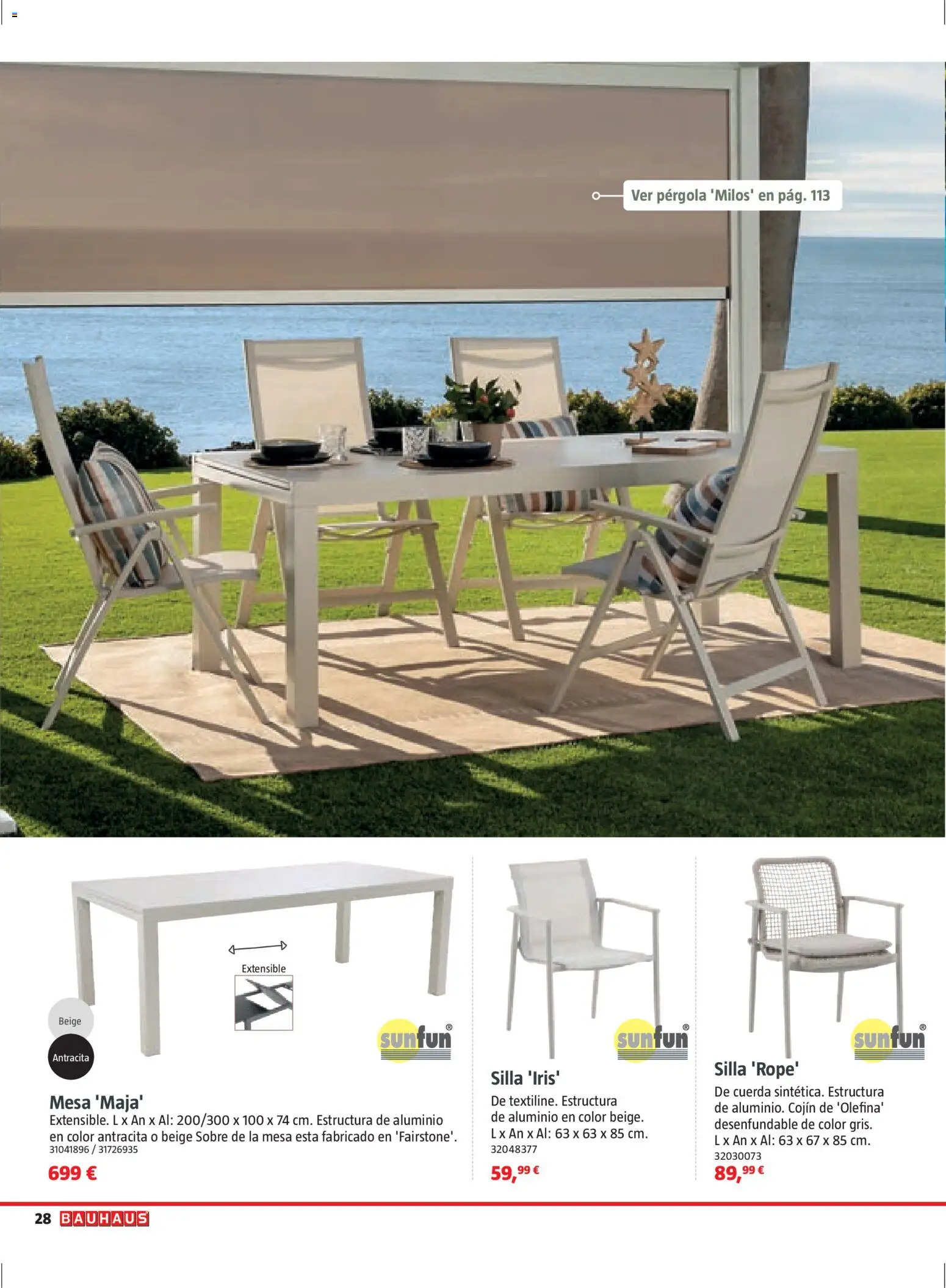 Bauhaus Verano │ válido desde el 16.03.2026 | Página: 28 | Productos: Cojín, Mesa, Silla