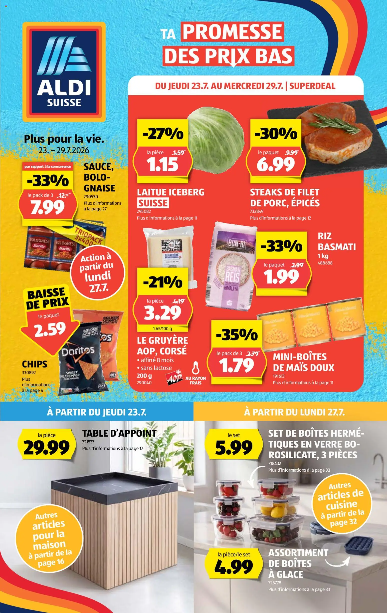 Aldi aktionen FR – gültig ab 23.07.2026 | Seite: 1 | Produkte: Glace, Reis, Chips