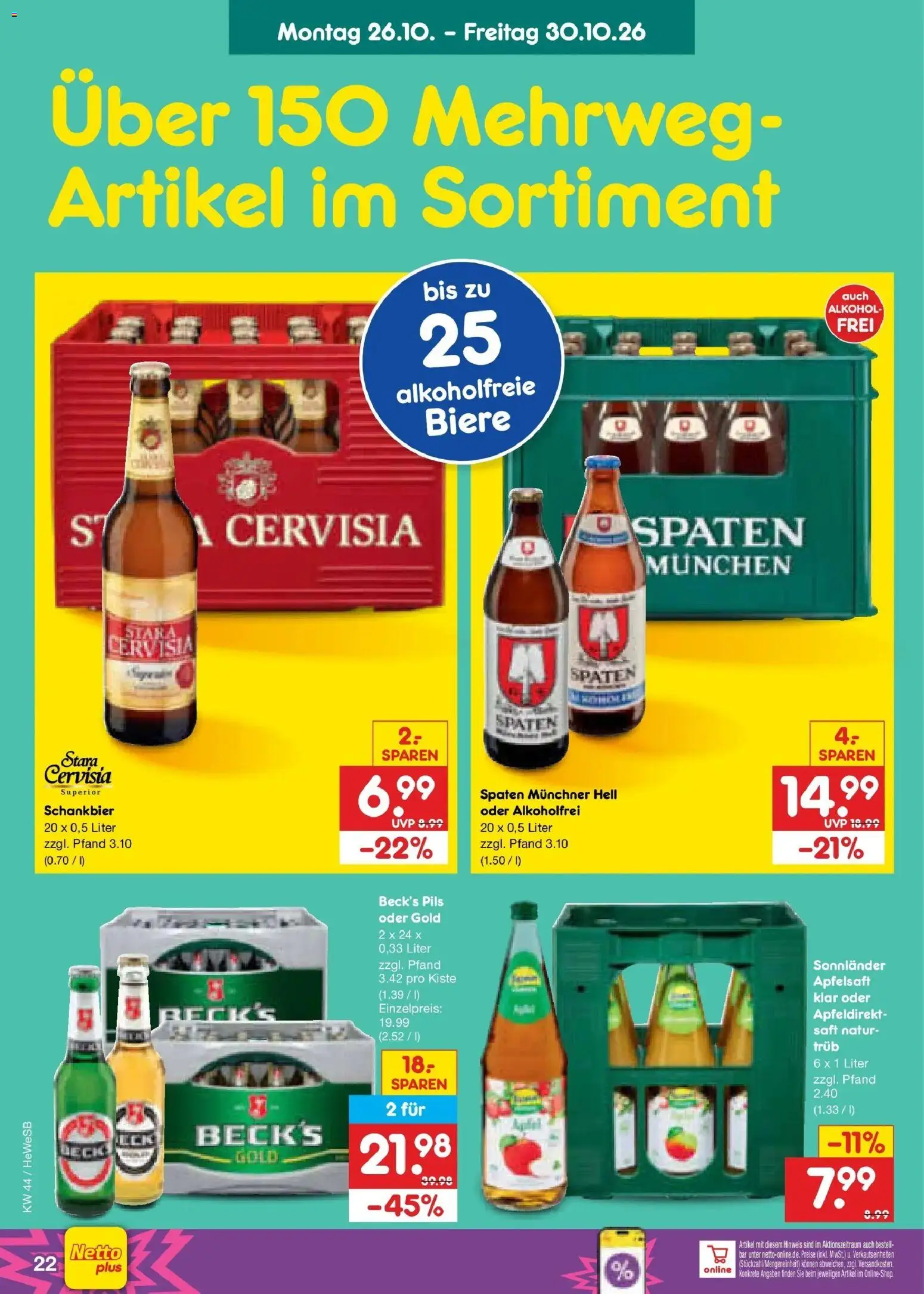 Netto Marken-Discount Prospekt Hamburg – gültig ab 26.10.2026 | Seite: 30 | Produkte: Pils, Apfelsaft, Alkohol, Saft