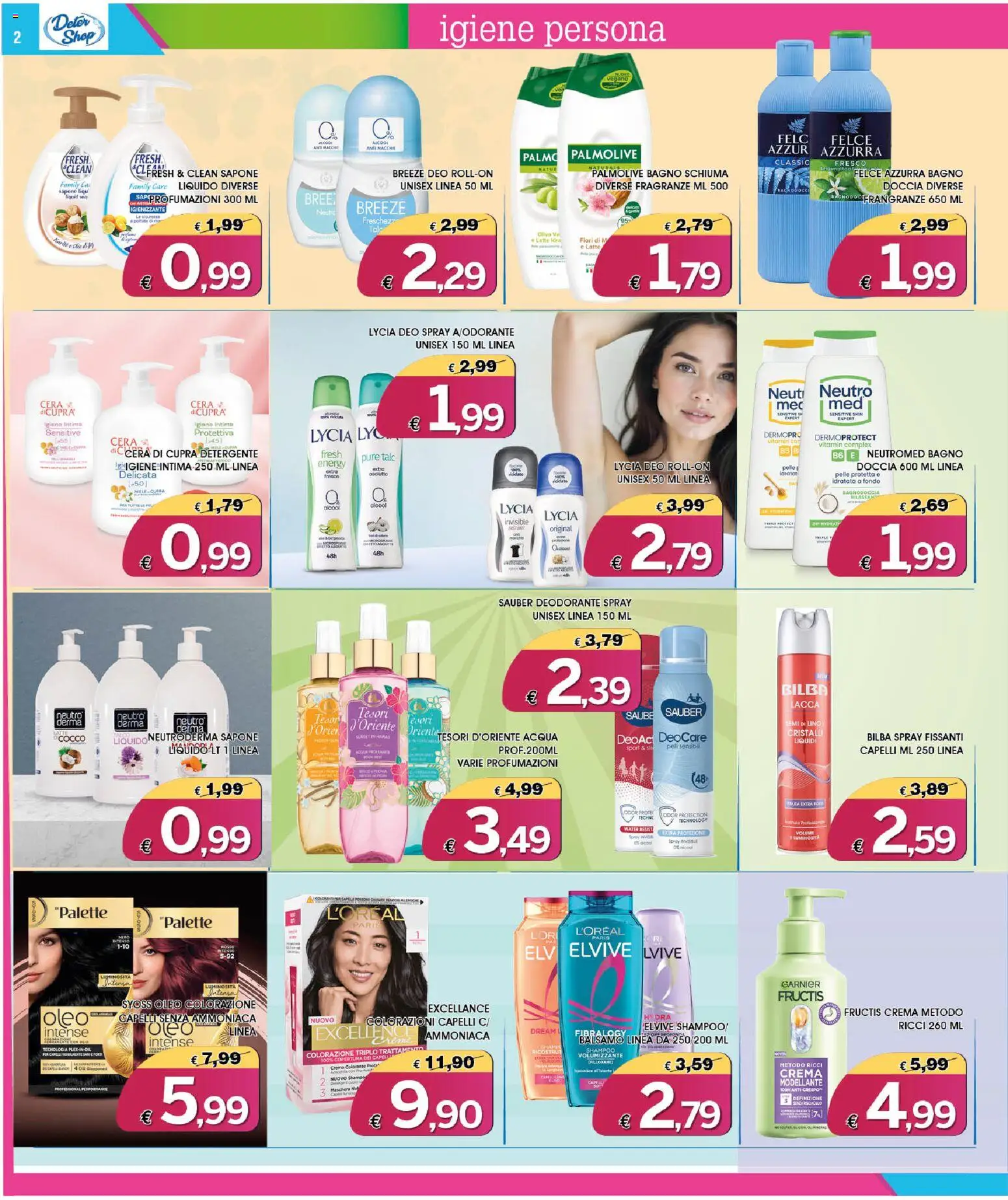 Volantino Deter Shop del 01/08/2026 | Pagina: 2 | Prodotti: Crema, Deodorante, Detergente, Latte