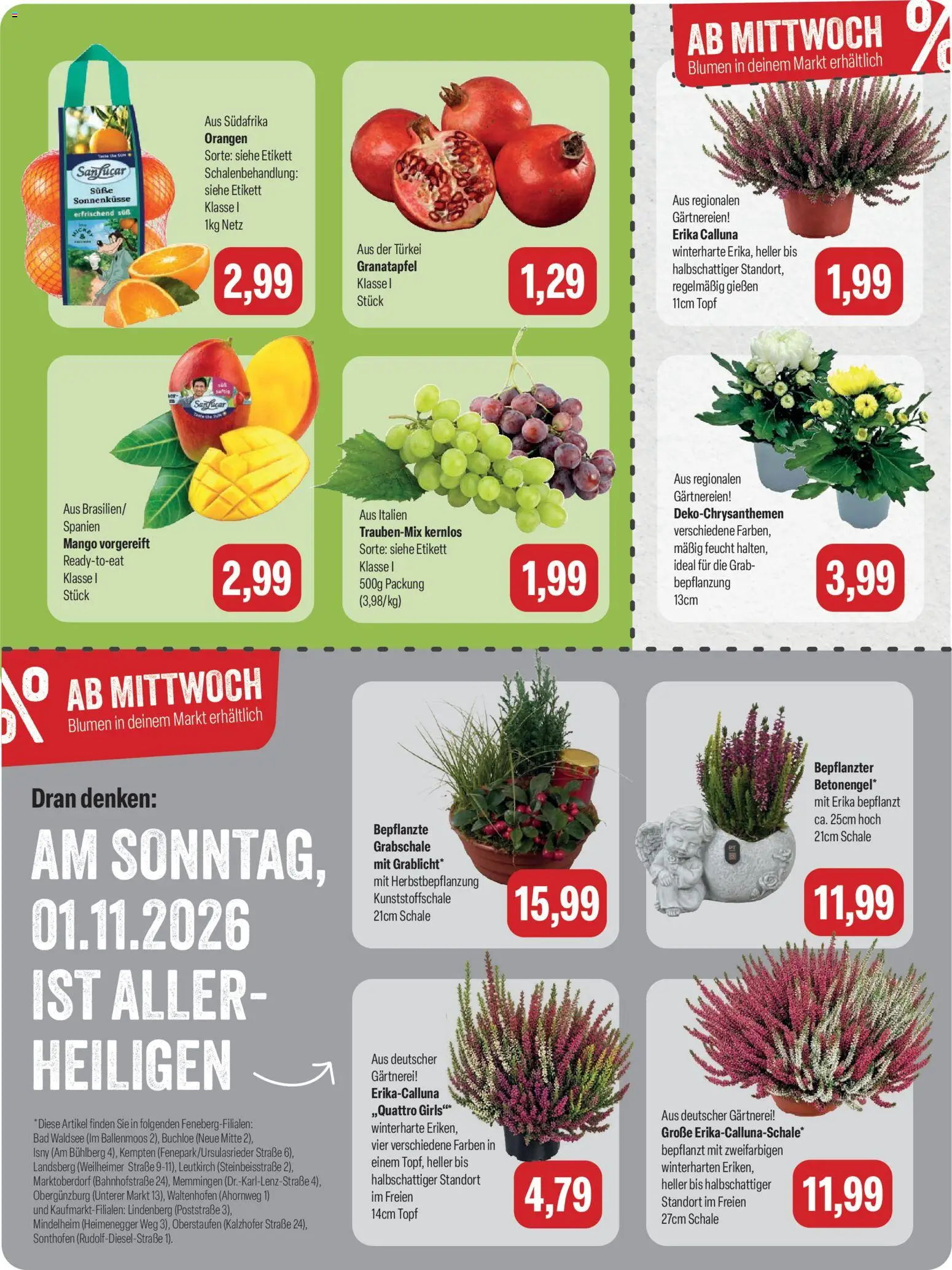 Feneberg Angebote – gültig ab 19.10.2026 | Seite: 9 | Produkte: Granatapfel, Blumen, Orangen, Mango