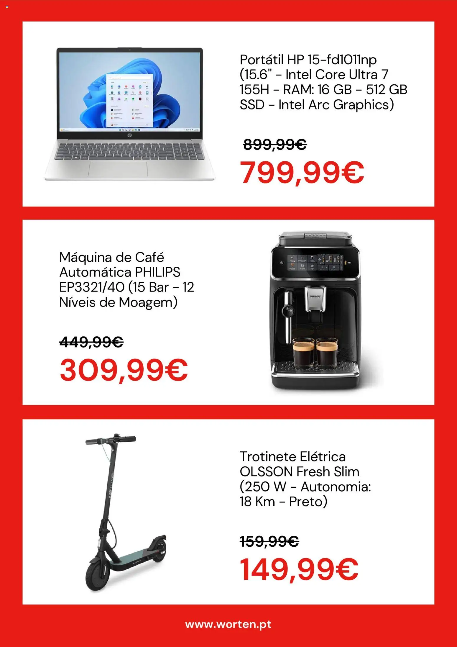 Worten Black Friday │ válido de 28/10/2026 | Página: 3 | Produtos: Trotinete elétrica, Máquina de café, Trotinete, Café