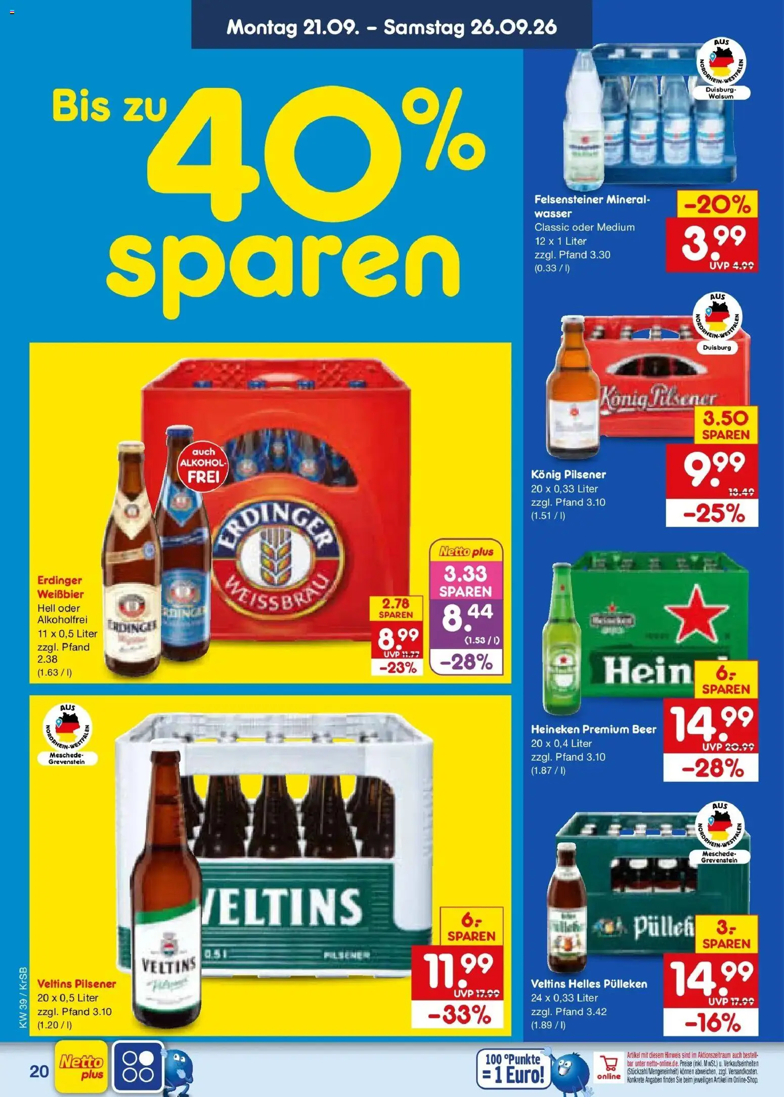 Netto Marken-Discount Prospekt Baesweiler – gültig ab 21.09.2026 | Seite: 28 | Produkte: Weißbier, Heineken, Alkohol, Veltins