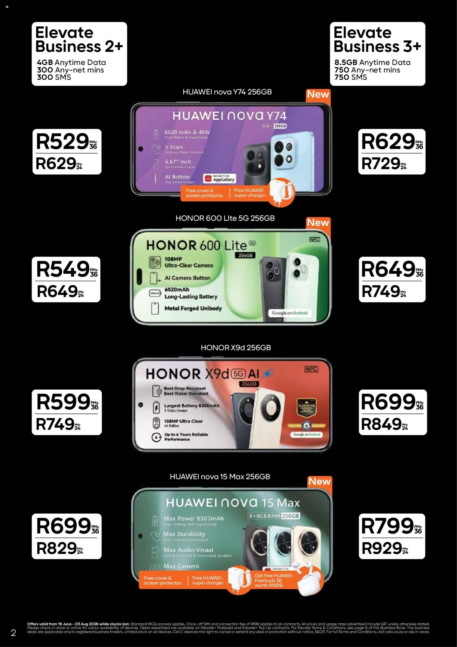 New Cell C catalogue – valid from 19/06/2026 | Page: 2 | Products: Data, Cover, Camera, Battery