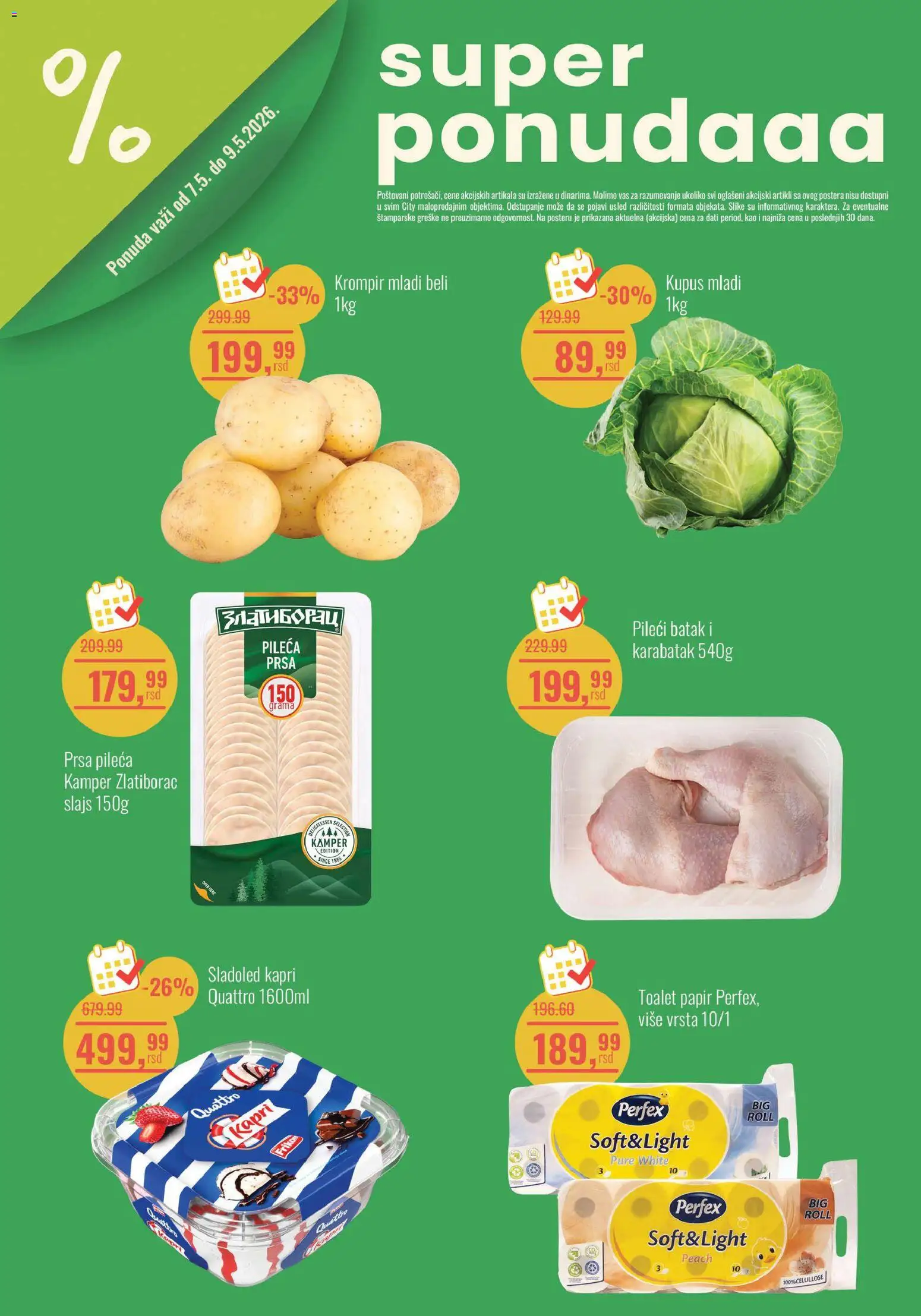 Aroma Market katalog - važi od 07.05.2026 | Strana: 1 | Proizvode: Toalet papir, Sladoled, Krompir, Kupus