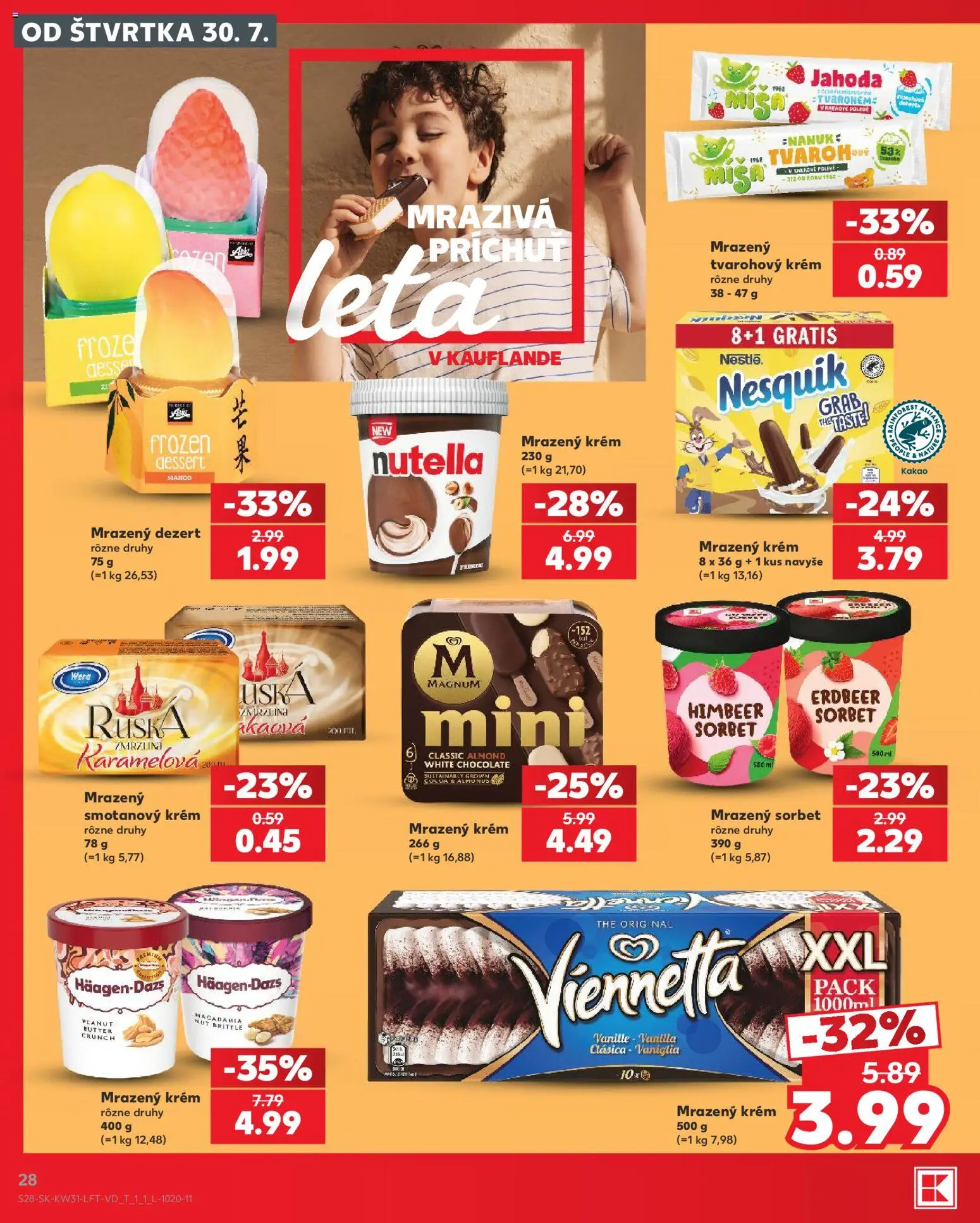 Nové Kaufland akcie – leták je platný od 30.07.2026 | Strana: 28 | Produkty: Nanuk, Magnum, Krém, Tvaroh