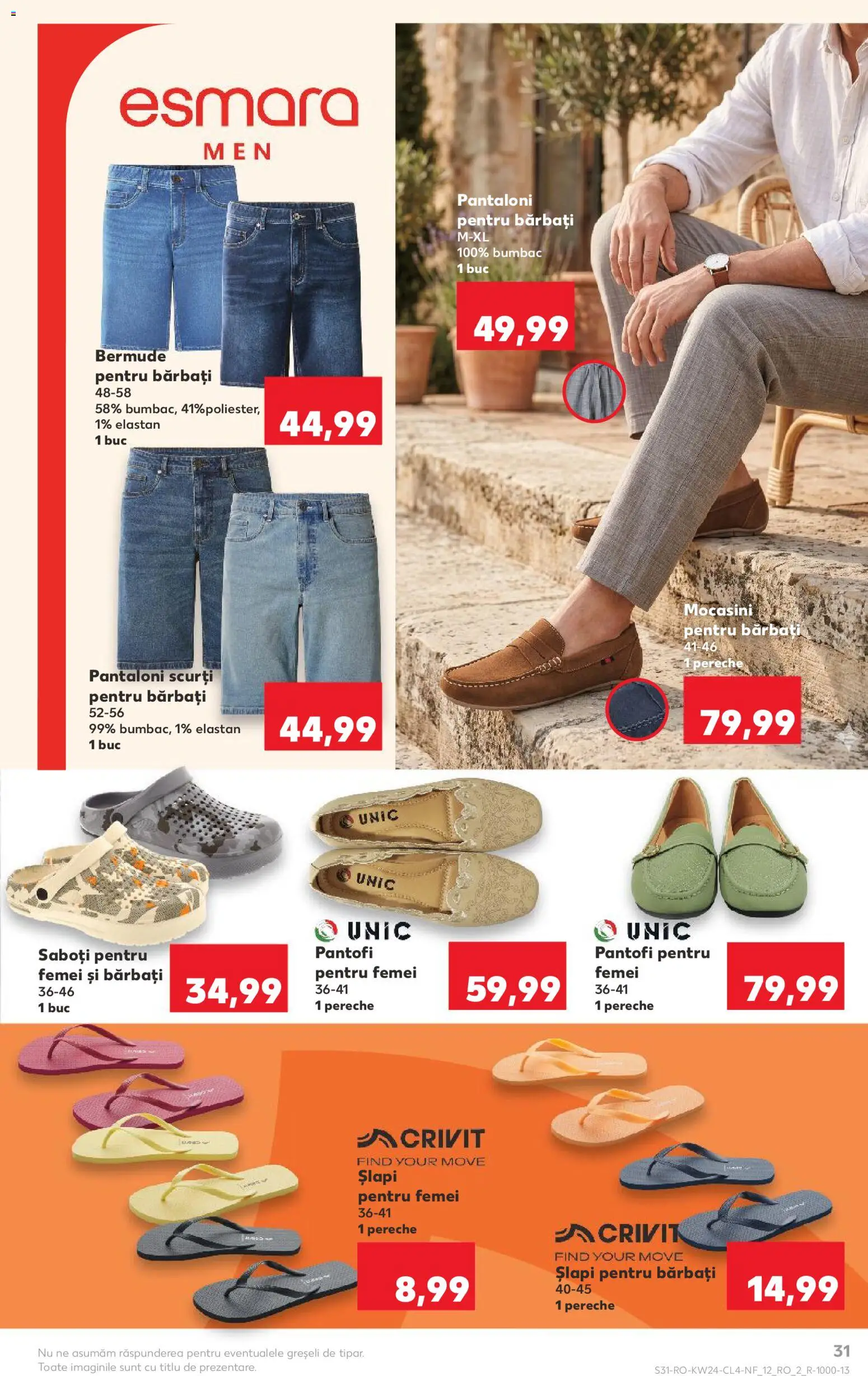 Noul catalog Kaufland – valabil de la 10.06.2026 | Pagină: 31 | Produse: Pantaloni, Pantaloni scurți, Mocasini, Șlapi