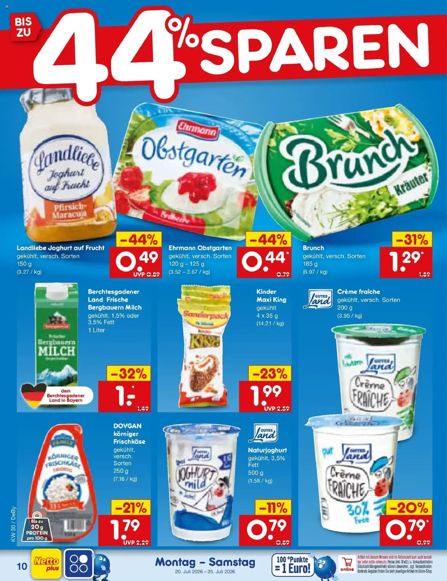 Netto Marken-Discount Prospekt Buttenwiesen – gültig ab 20.07.2026 | Seite: 16 | Produkte: Milch, Creme, Landliebe joghurt, Frischkase