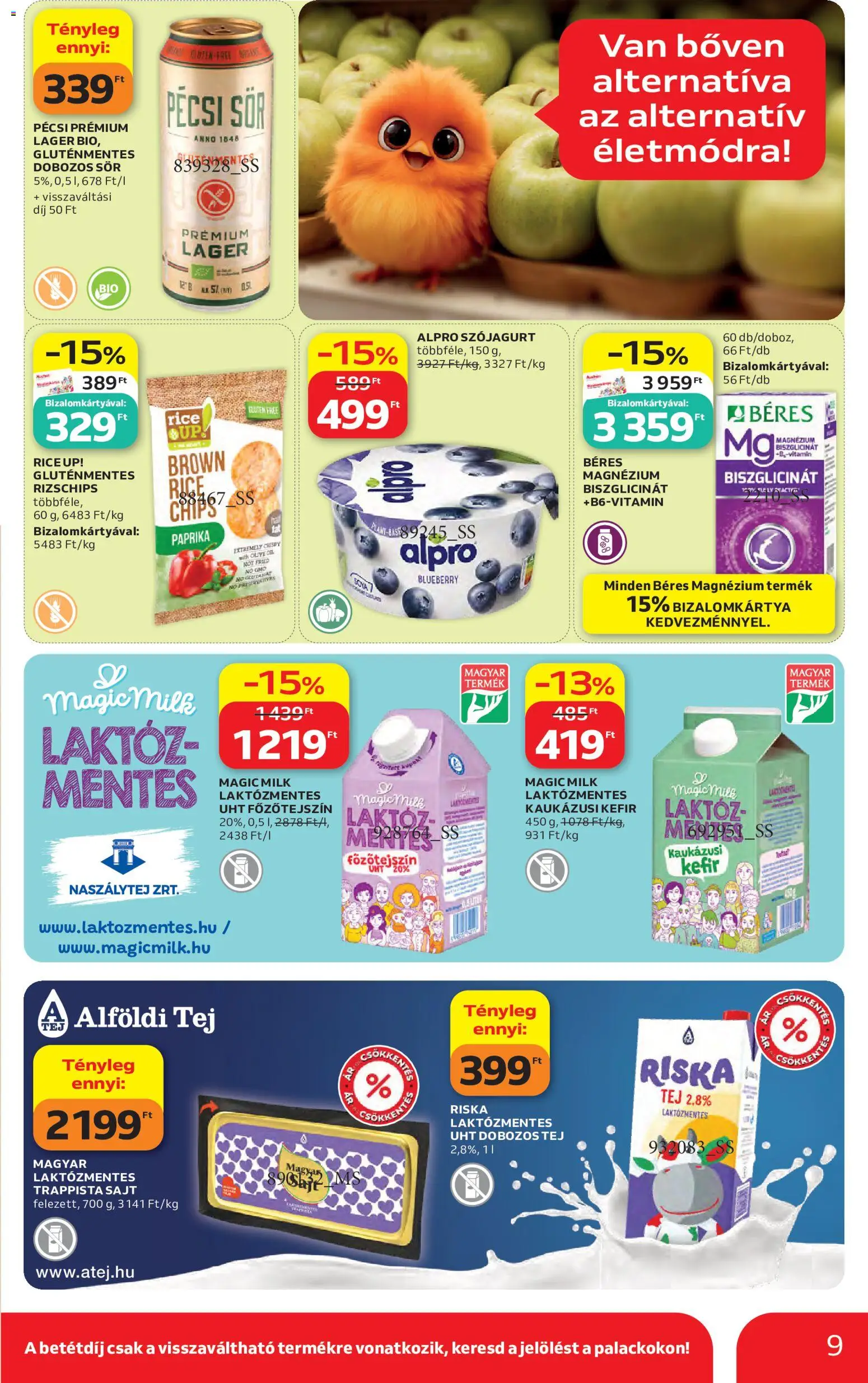 Auchan akciós ujság - amely érvényes a következő dátumtól: 04.06.2026 | Oldal: 9 | Termékek: Kiseli krastavci, Alpro, Tej, Trappista sajt