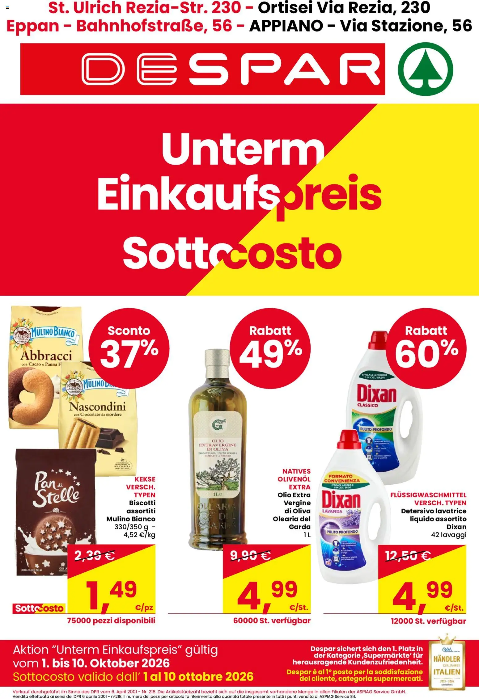 Volantino Despar del 01/10/2026 | Pagina: 1 | Prodotti: Cioccolato, Panna, Olio extravergine di oliva, Lavanda