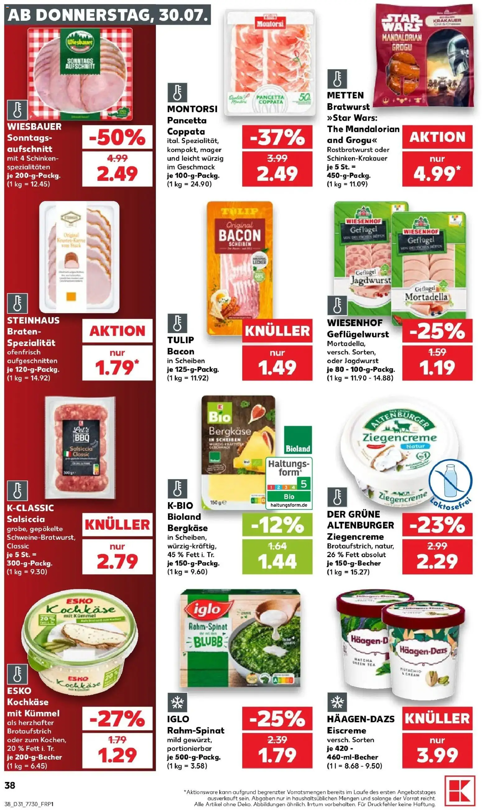 Kaufland Prospekt Naila – gültig ab 30.07.2026 | Seite: 38 | Produkte: Käse, Iglo, Bratwurst, Schinken
