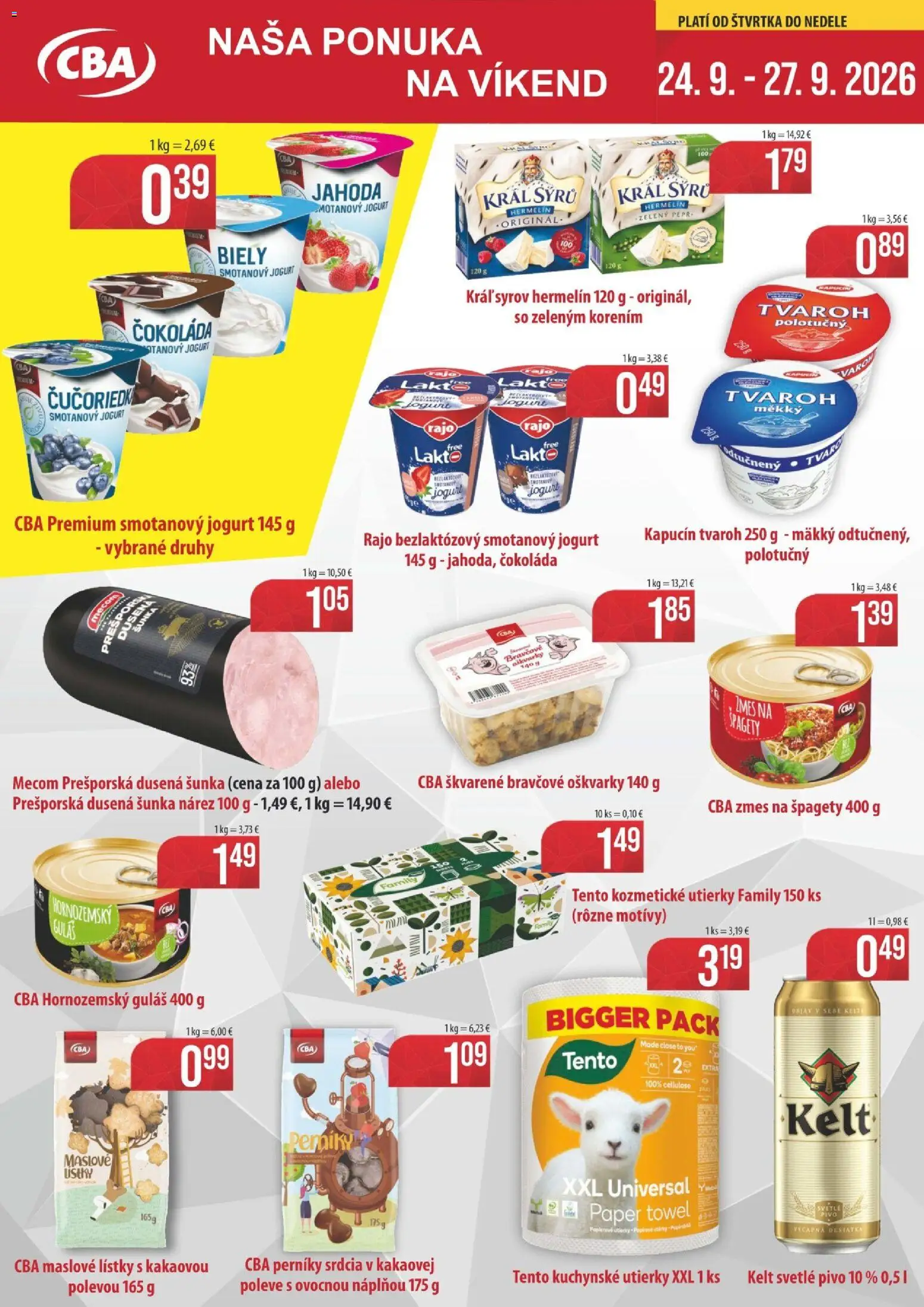Nové Sintra akcie – leták je platný od 24.09.2026 | Strana: 1 | Produkty: Jogurt, Kelt, Čokoláda, Tvaroh