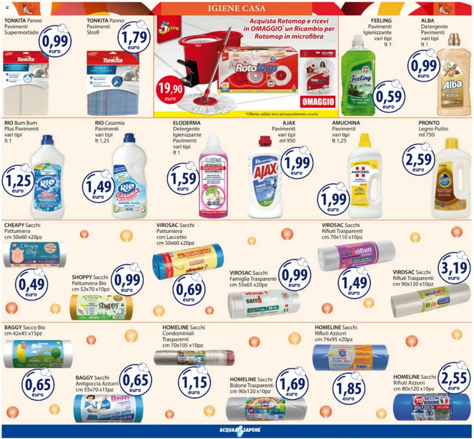 Volantino Acqua e Sapone del 19/10/2026 | Pagina: 14 | Prodotti: Sacco rifiuti, Detergente, Pattumiera