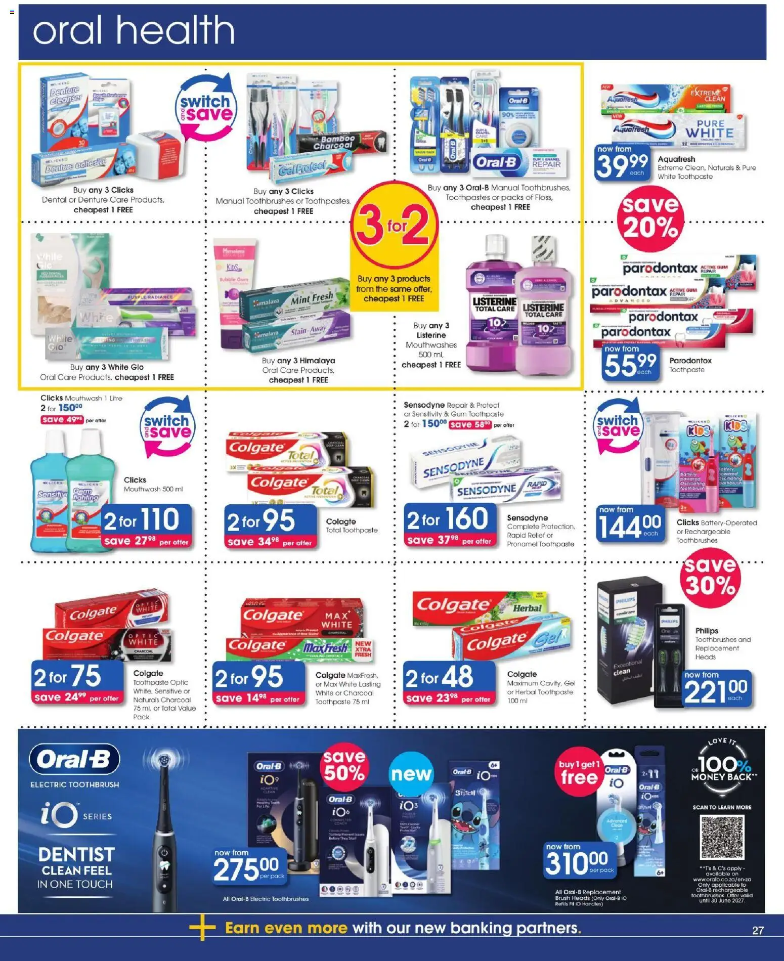 New Clicks catalogue – valid from 22/10/2026 | Page: 27 | Products: Adhesive, Switch, Enamel, Tooth brush