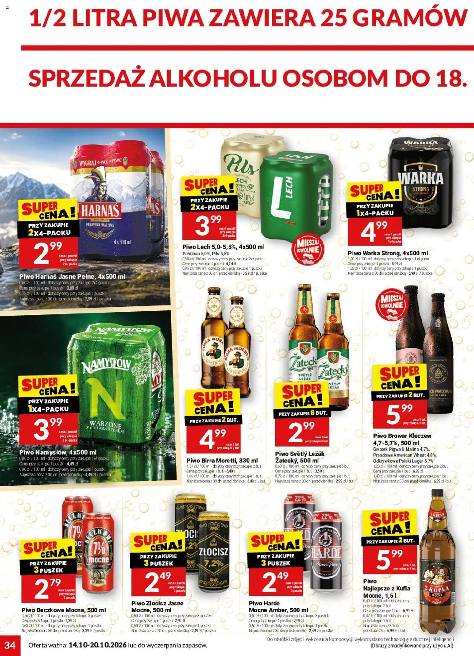 Twój Market gazetka od 14.10.2026 | Strona: 34 | Produkty: Leżak, Warka, Harnaś, Sok