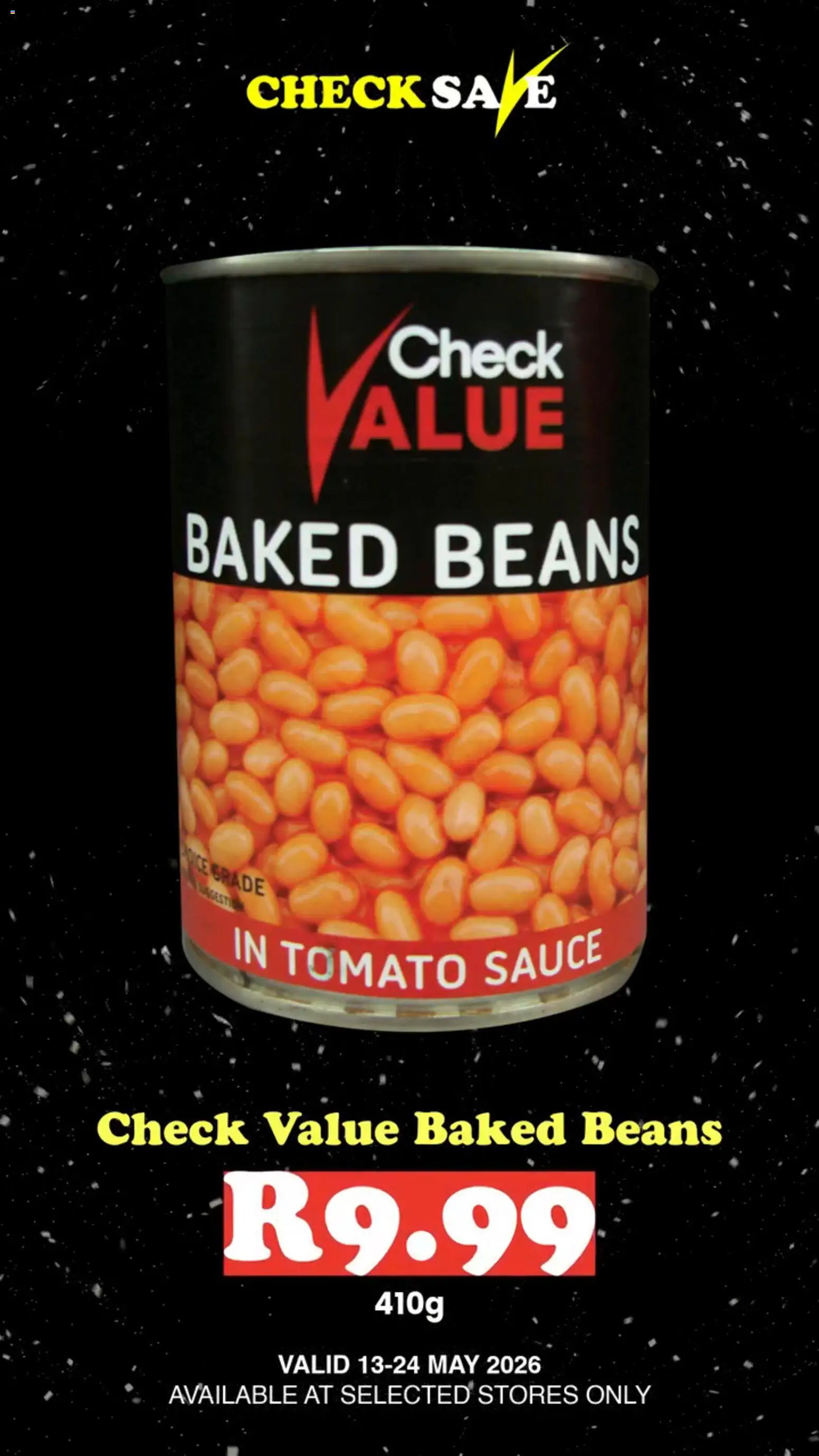 New Check Save catalogue – valid from 13.05.2026 | Page: 4 | Products: Beans, Baked beans, Tomato sauce, Sauce