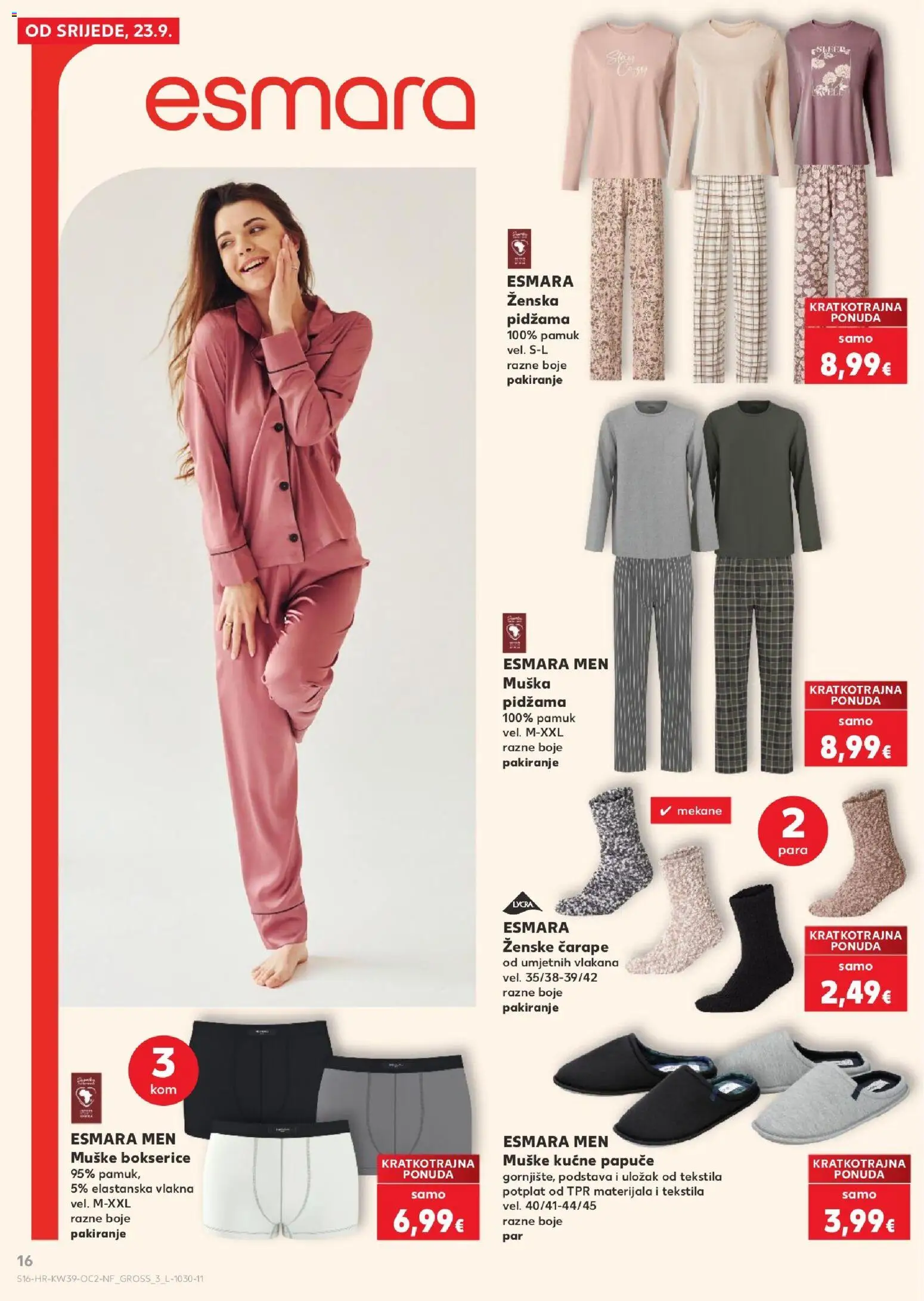 Kaufland katalog | vrijedi od 23.09.2026 | Stranica: 16 | Proizvodi: Muške bokserice, Pidžama, Papuče, Ženska pidžama