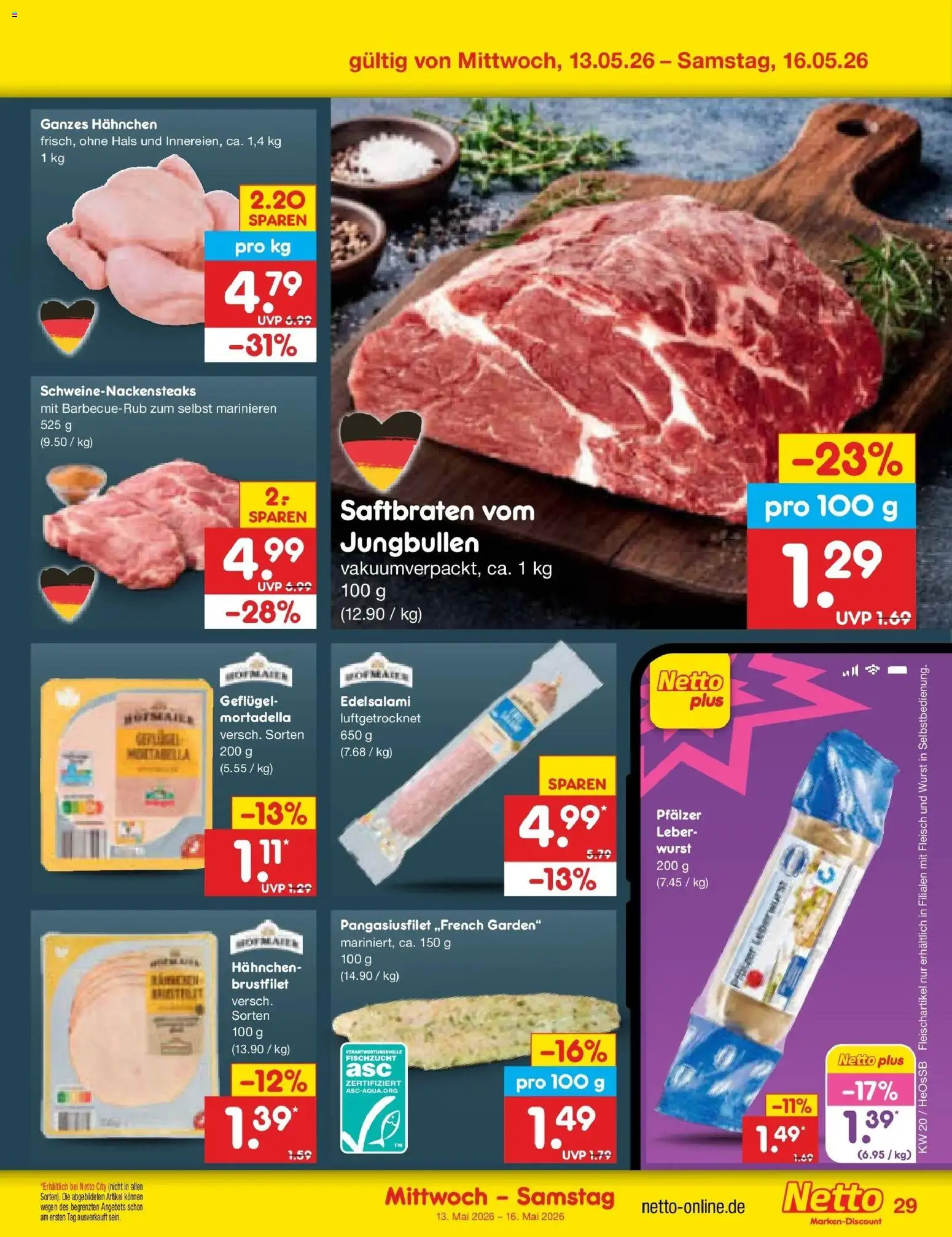 Netto Marken-Discount Prospekt Kröpelin	 – gültig ab 10.05.2026 | Seite: 36 | Produkte: Hahnchen, Wurst, Fleisch