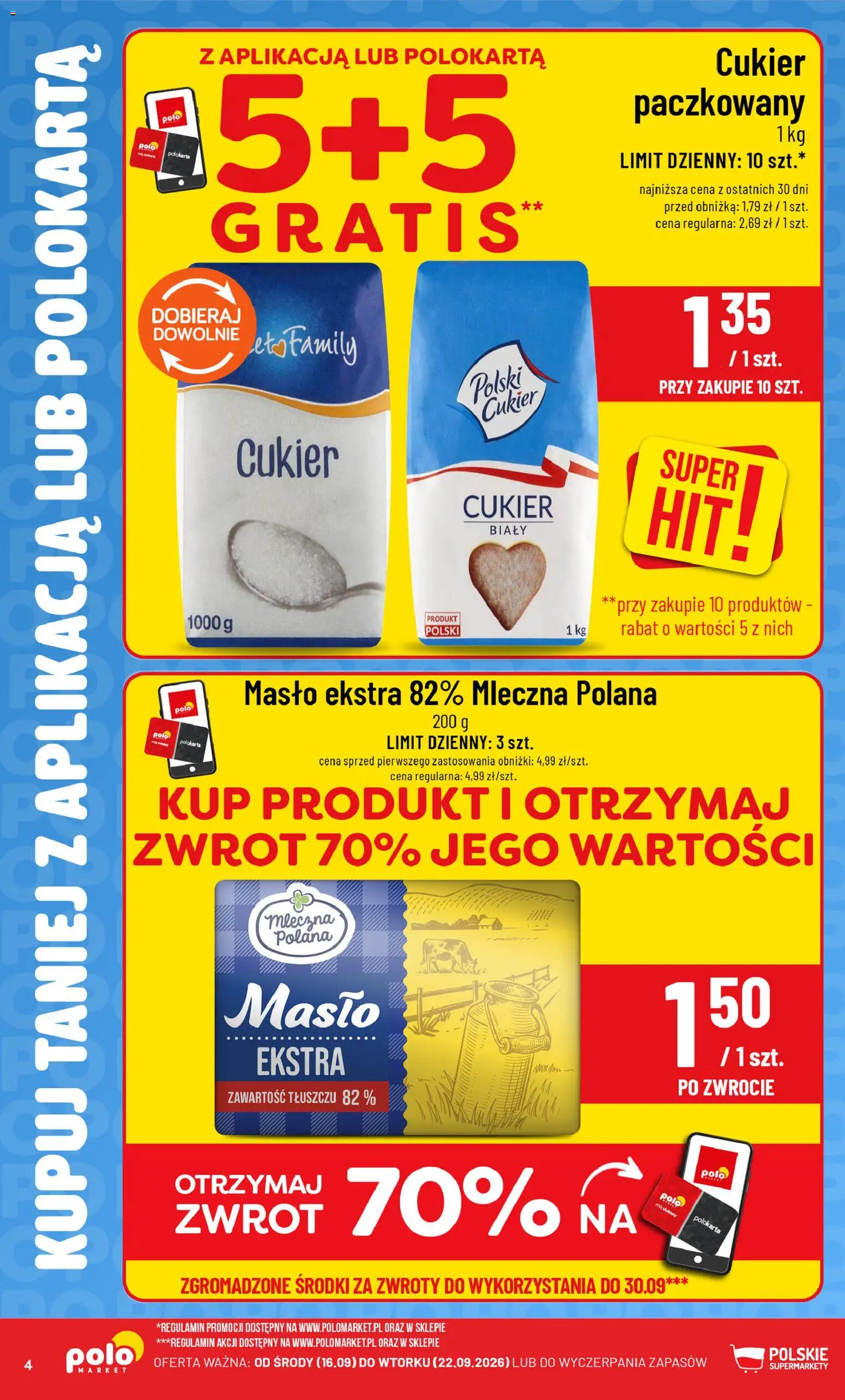 Nowa POLOmarket gazetka od jutra 16.09.2026 | Strona: 4 | Produkty: Cukier biały, Masło, Cukier