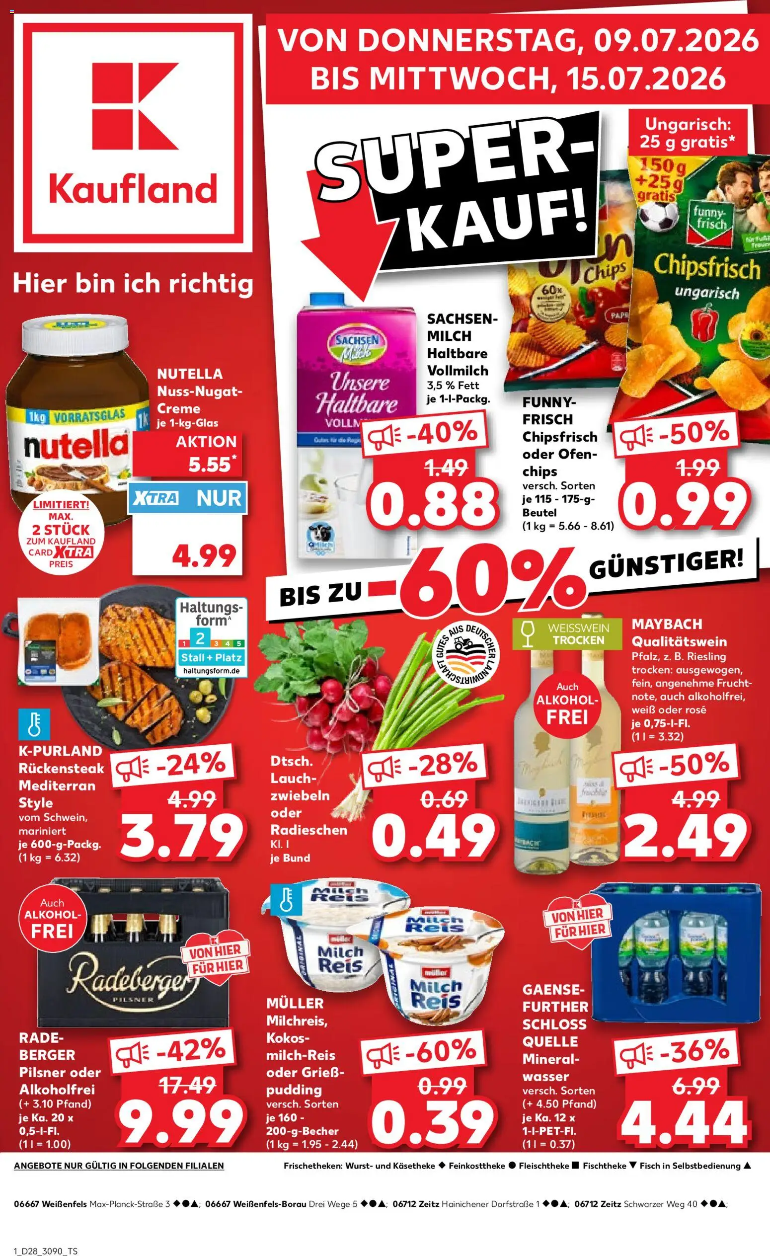 Kaufland Prospekt Zeitz – gültig ab 09.07.2026 | Seite: 1 | Produkte: Pudding, Zwiebeln, Wasser, Wurst