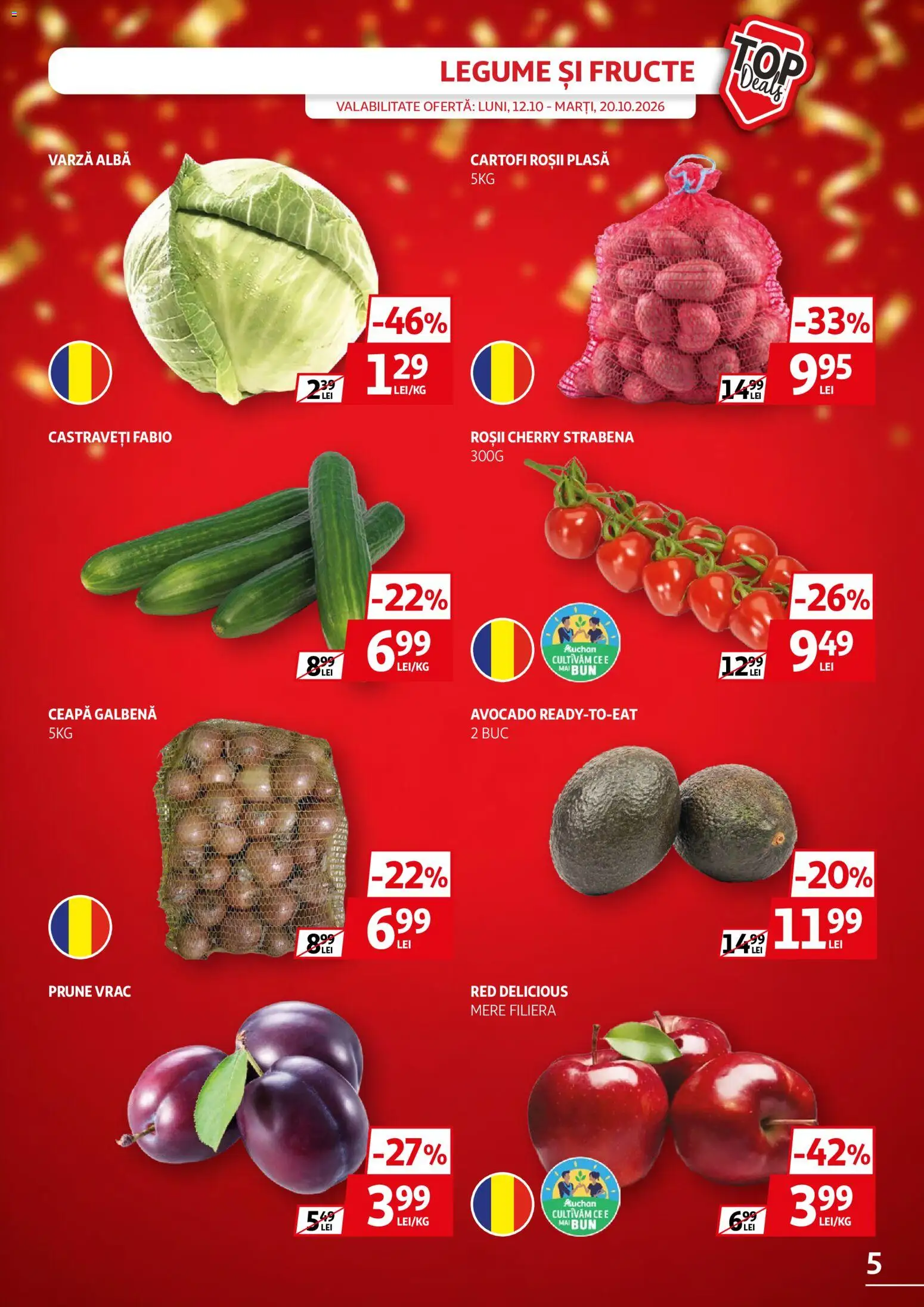 Noul catalog Auchan – valabil de la 12.10.2026 | Pagină: 5 | Produse: Mere, Castraveți, Avocado, Fructe