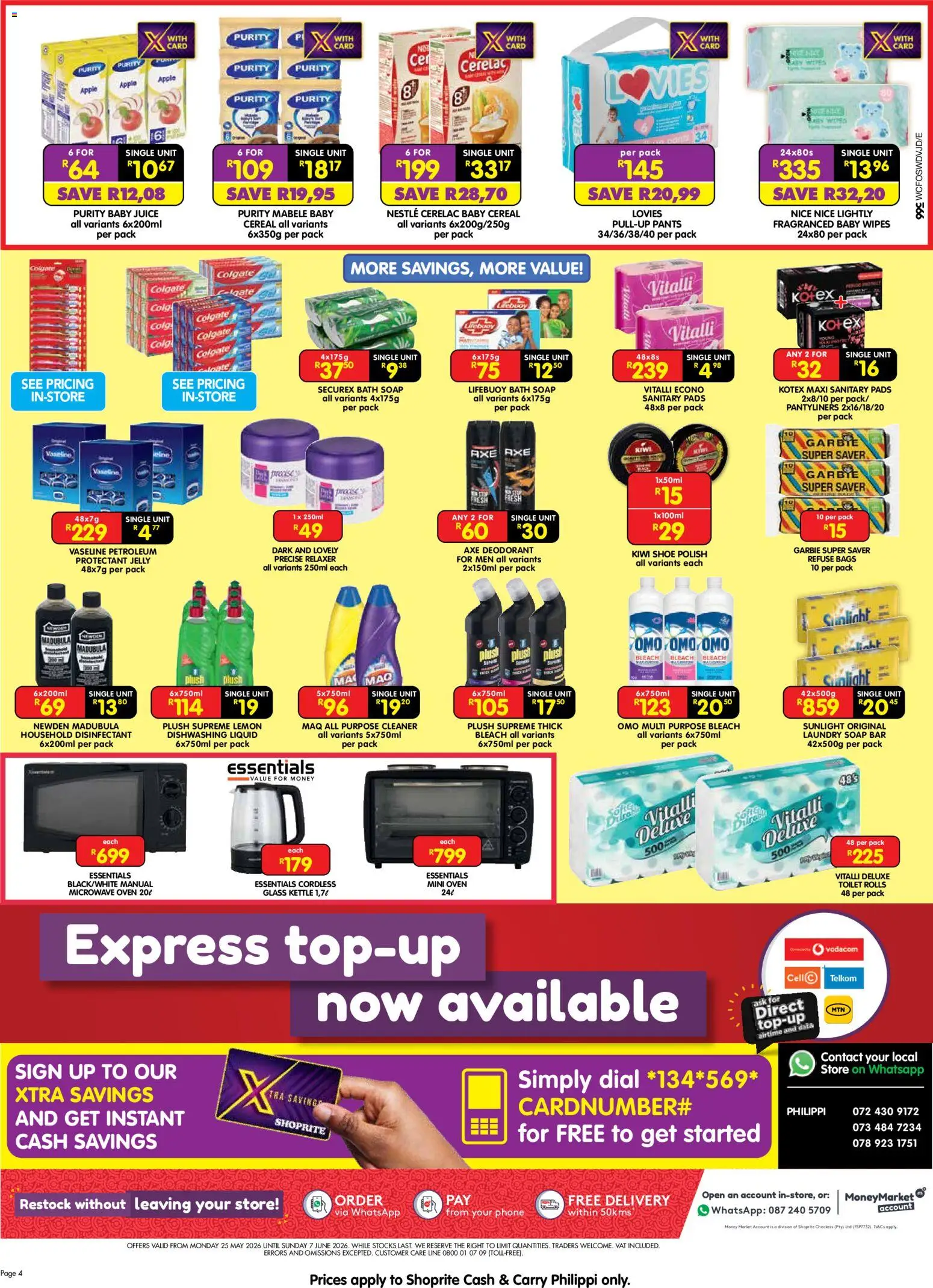 New Shoprite catalogue – valid from 25.05.2026 | Page: 4 | Products: Kettle, Lemon, Relaxer, Dishwashing liquid