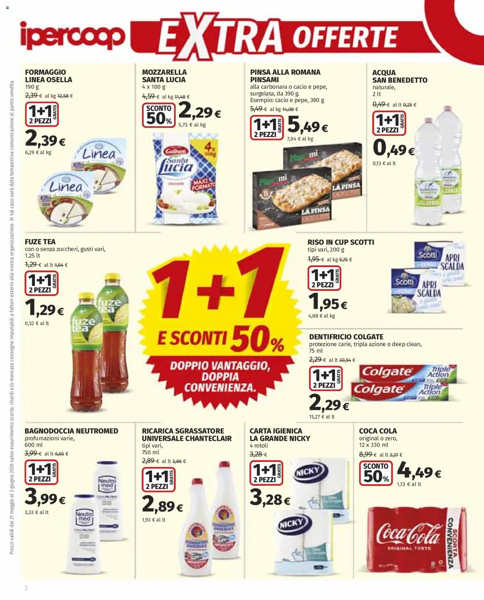 Volantino Ipercoop del 21.05.2026 | Pagina: 2 | Prodotti: Sgrassatore, Acqua, Formaggio, Coca Cola