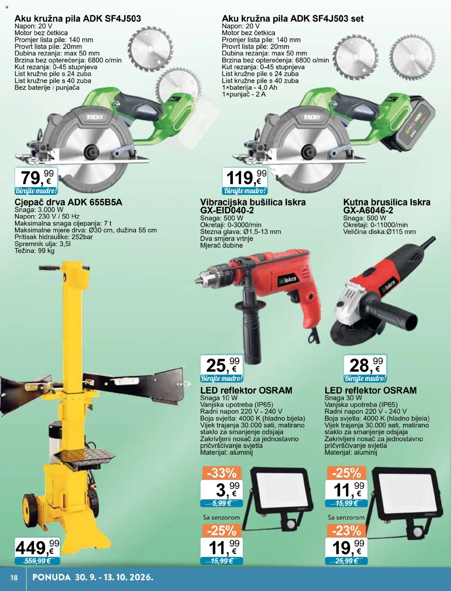 KTC katalog | vrijedi od 30.09.2026 | Stranica: 18 | Proizvodi: Brusilica, List, Cjepač drva, Reflektor