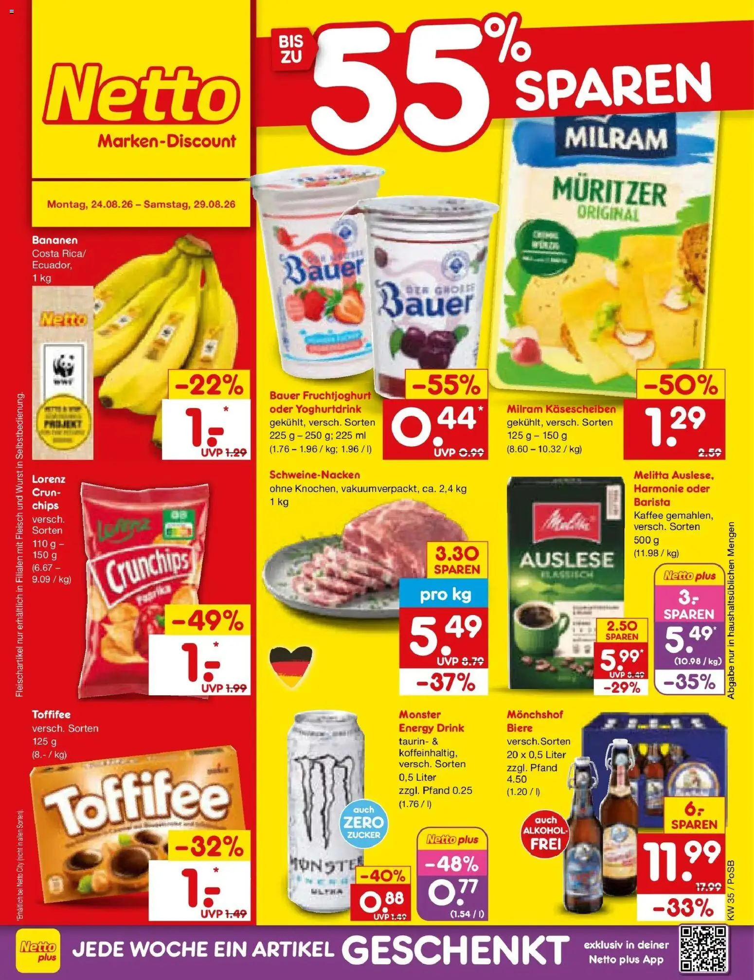 Netto Marken-Discount Prospekt Amberg (ab 24.08.2026) » Angebote | Seite: 1 | Produkte: Melitta, Fruchtjoghurt, Milram, Zucker